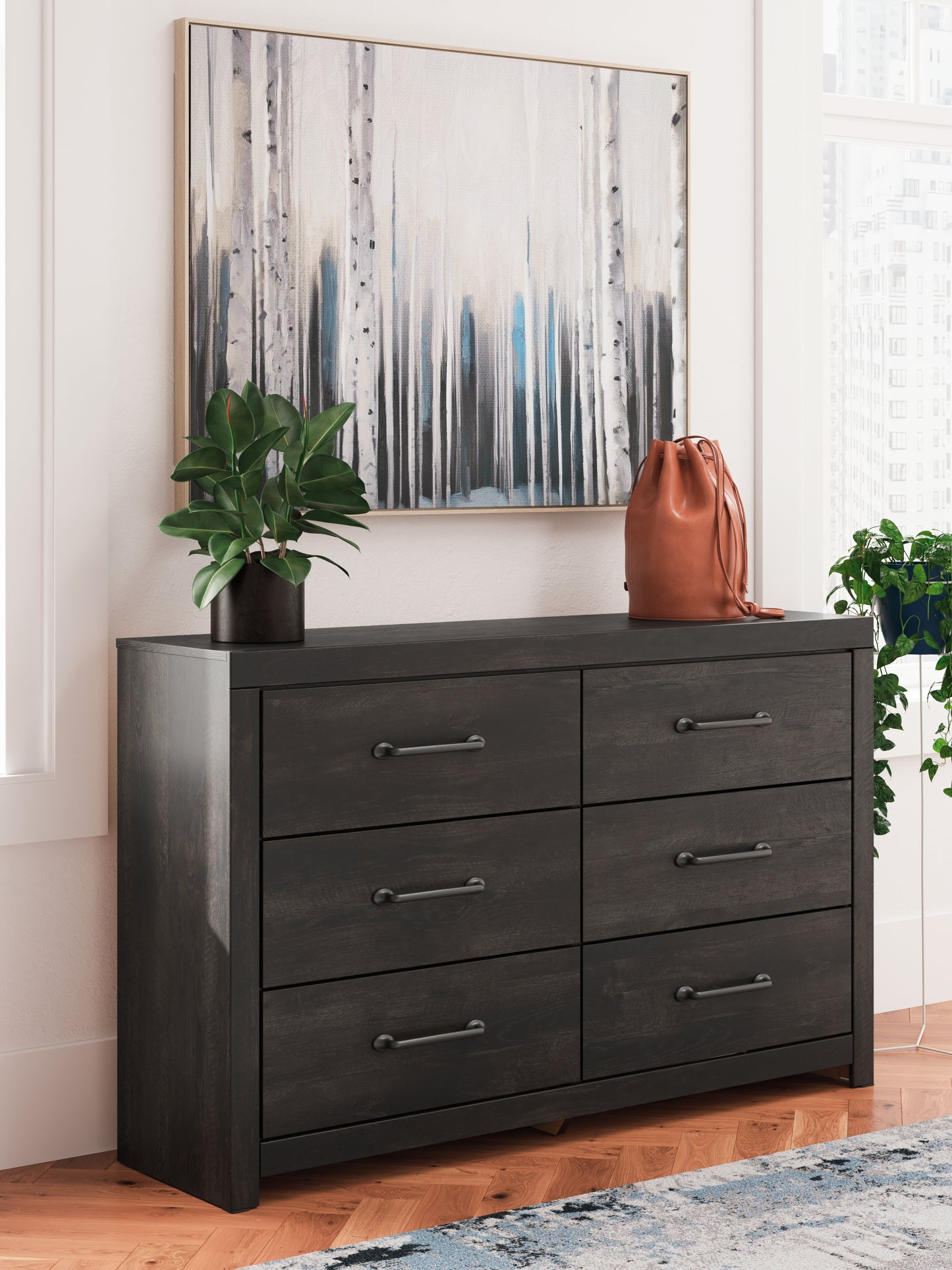 The Furniture Outlets - Ashley Furniture - Hollivern Bedroom - Six Drawer Dresser / Dark Gray - PCB2108-31