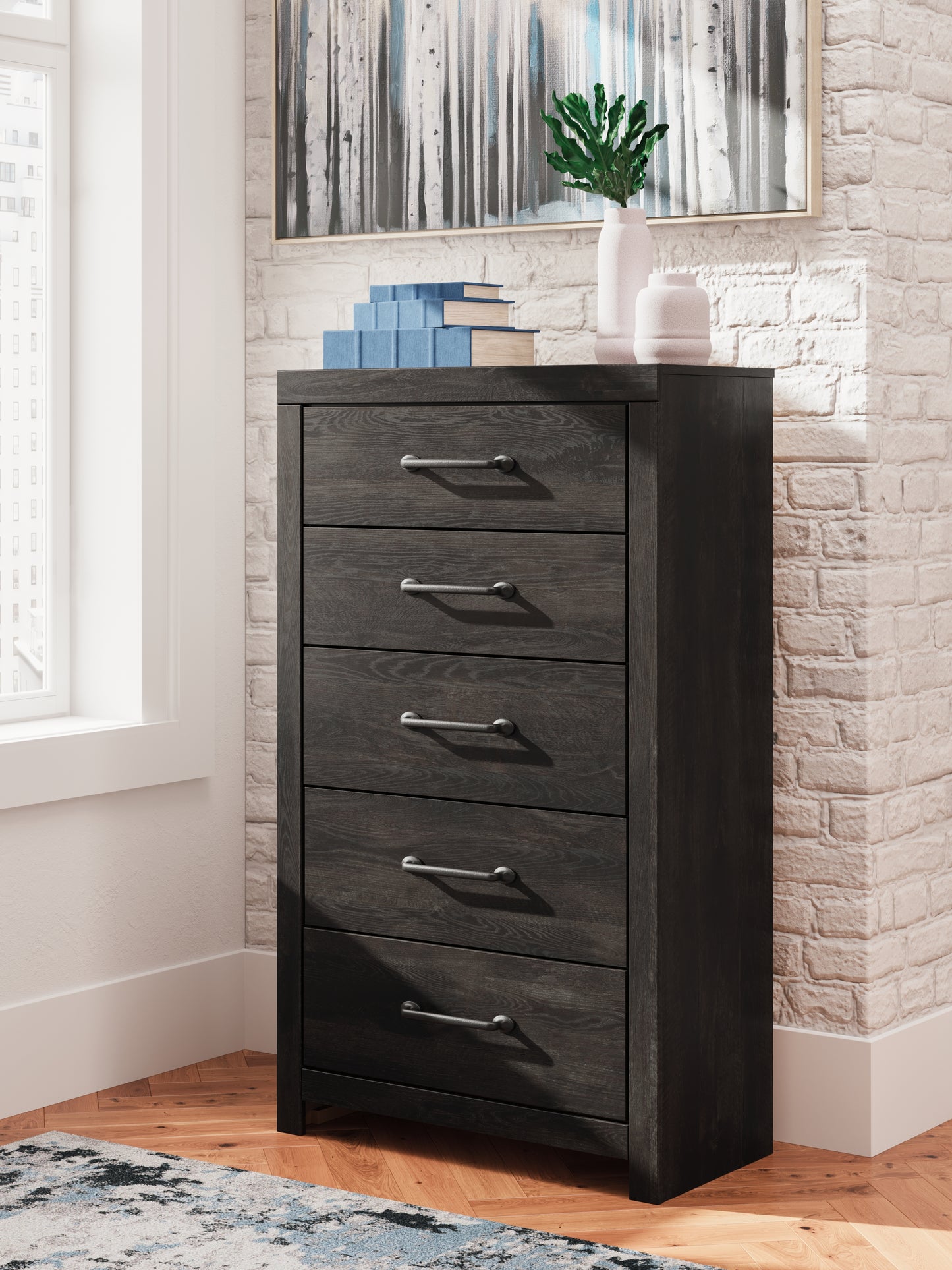 The Furniture Outlets - Ashley Furniture - Hollivern Bedroom - Five Drawer Chest / Dark Gray - PCB2108-46