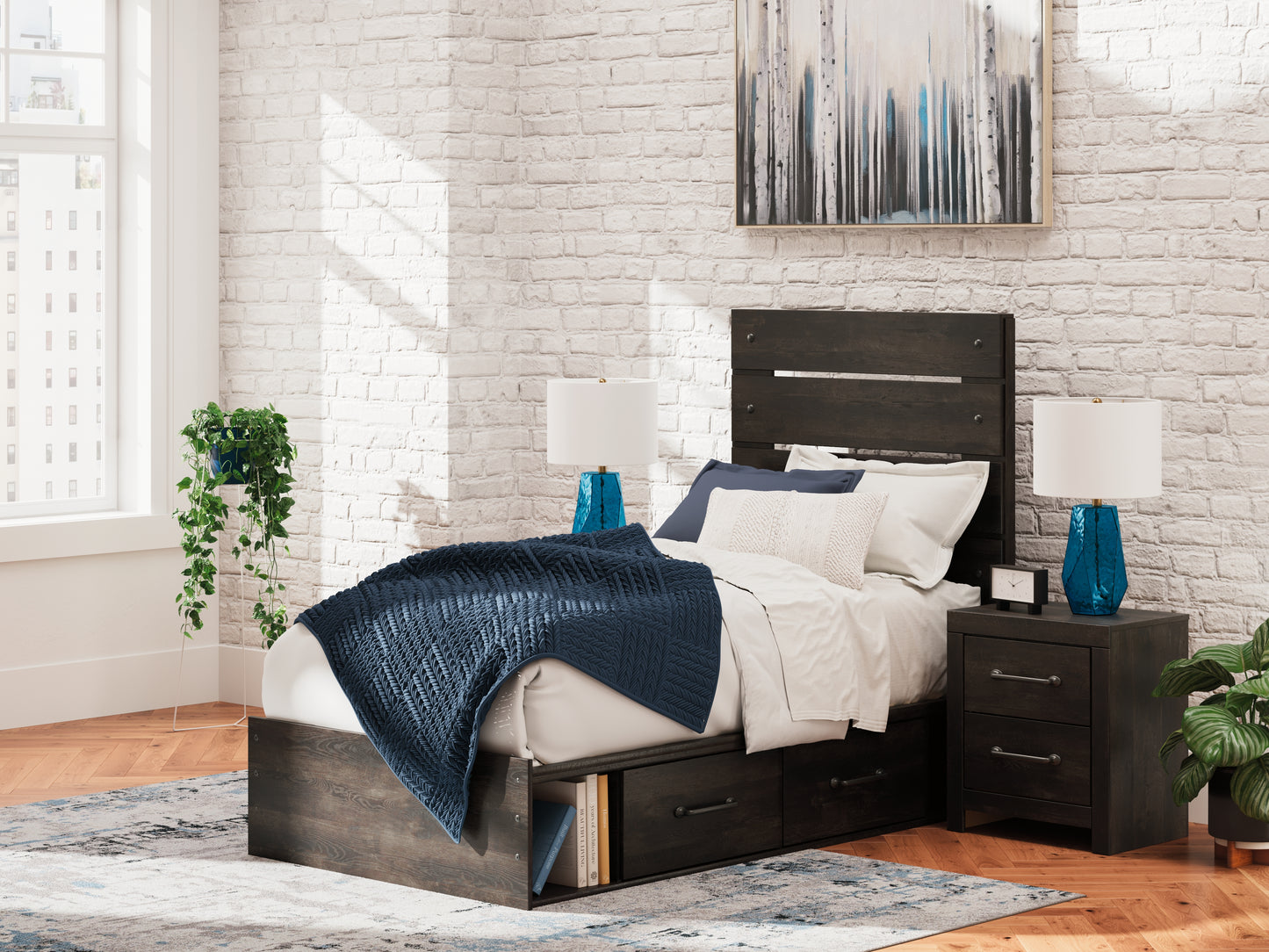 The Furniture Outlets - Ashley Furniture - Hollivern Bedroom - Twin Panel Storage Bed / Dark Gray - PCB2108B17