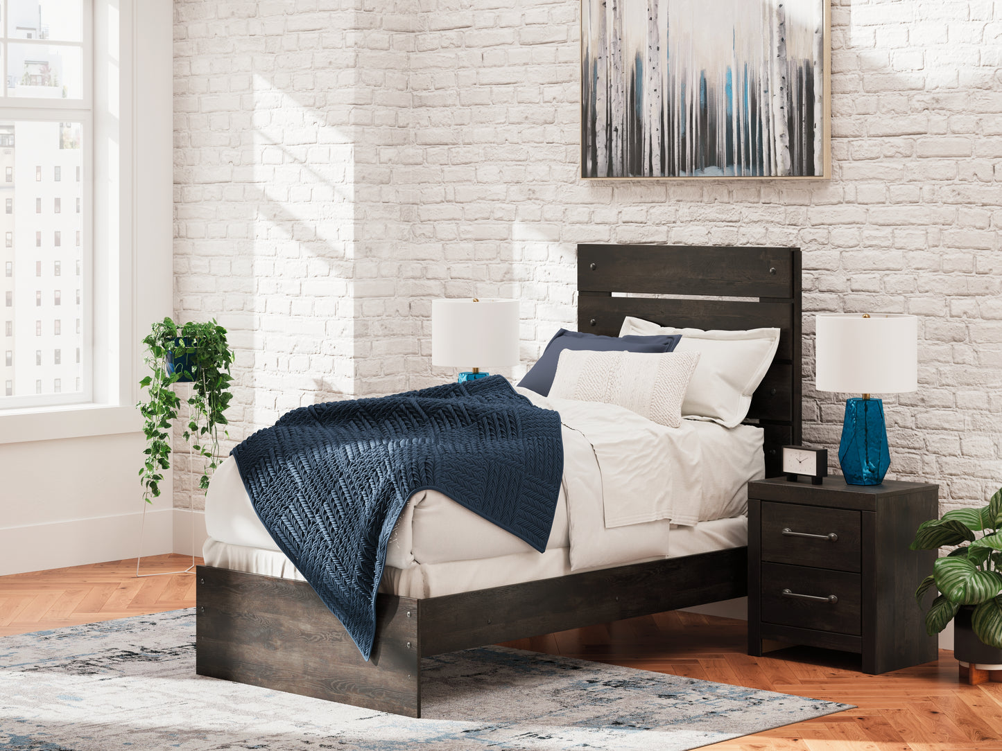 The Furniture Outlets - Ashley Furniture - Hollivern Bedroom - Twin Panel Bed / Dark Gray - PCB2108B11