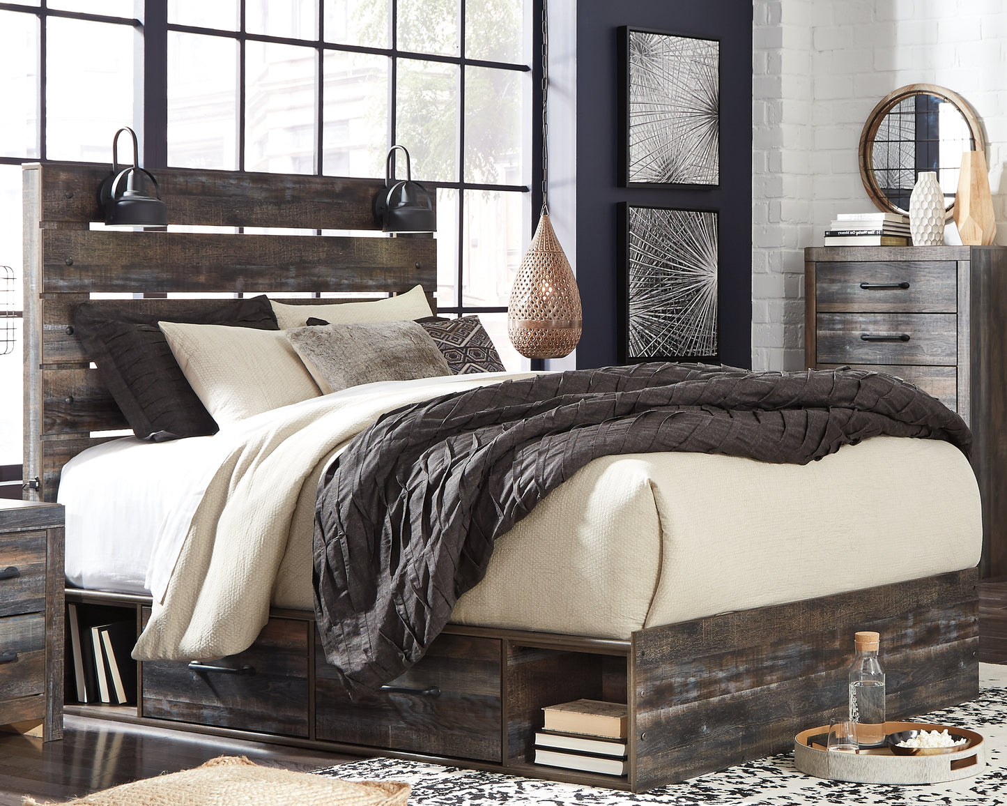 The Furniture Outlets - Ashley Furniture - Drystan Bedroom - Queen Panel Bed with 2 Storage Drawers / Multi - B211B10