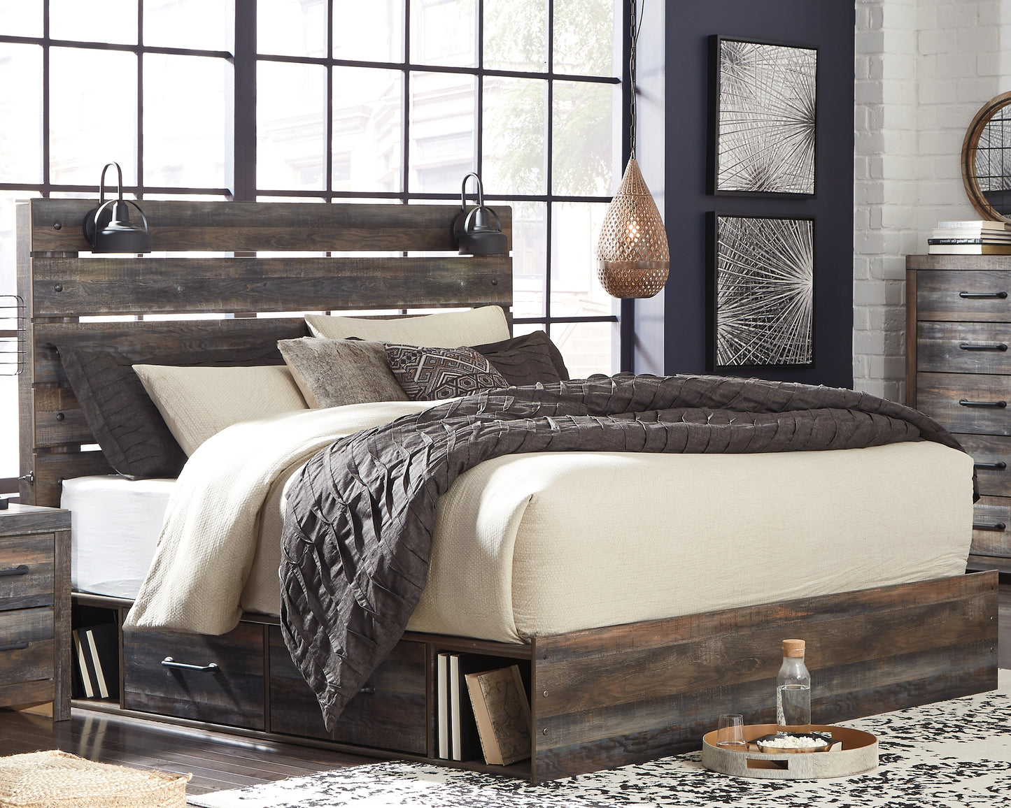 The Furniture Outlets - Ashley Furniture - Drystan Bedroom - King Panel Bed with 4 Storage Drawers / Multi - B211B54