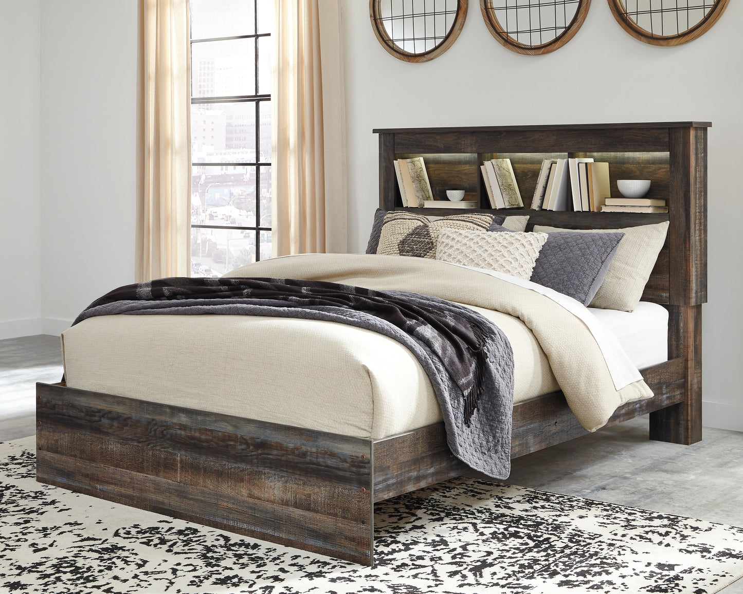The Furniture Outlets - Ashley Furniture - Drystan Bedroom - Queen Bookcase Bed / Multi - B211B16