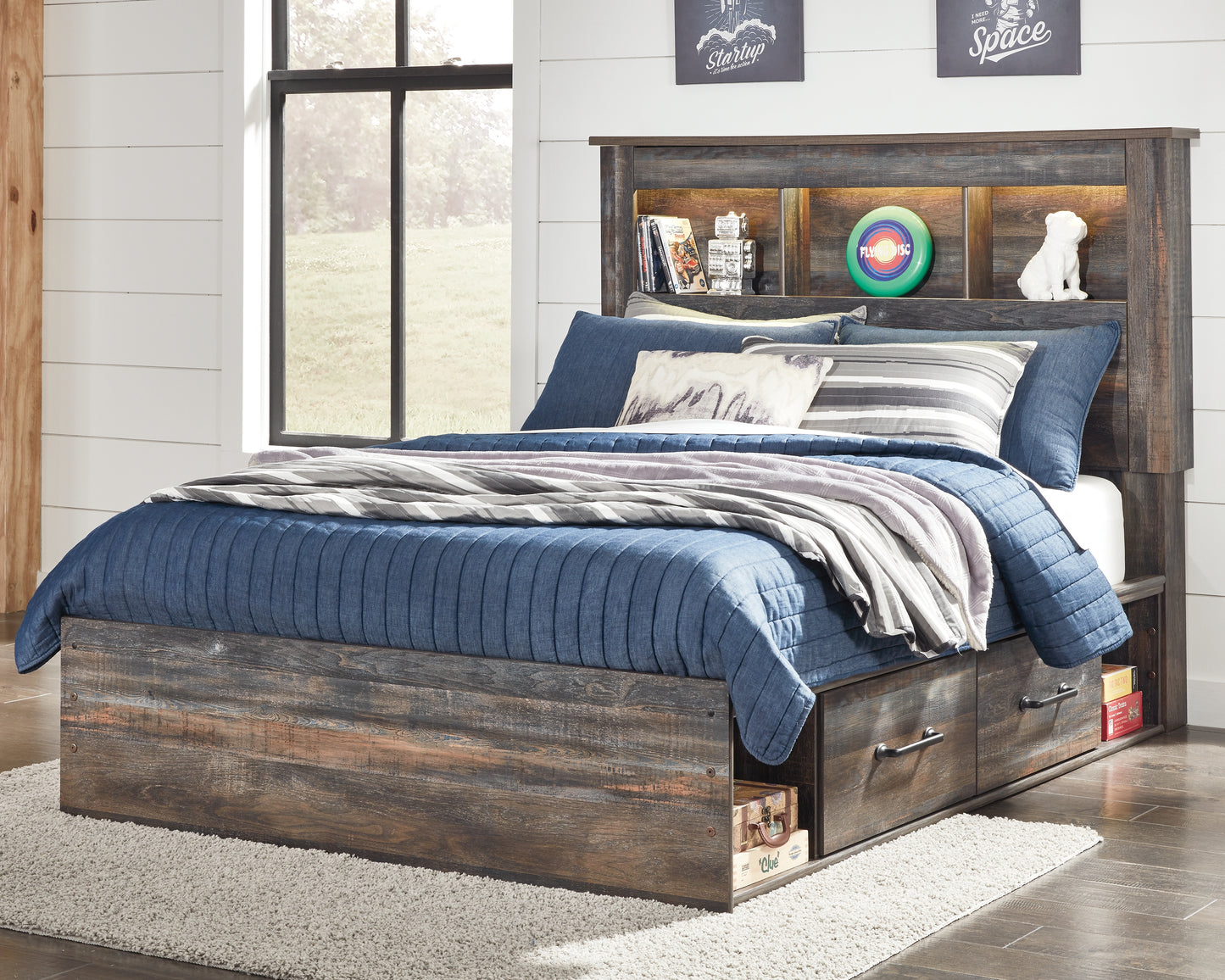 The Furniture Outlets - Ashley Furniture - Drystan Bedroom - Full Bookcase Bed with 4 Storage Drawers / Multi - B211B45