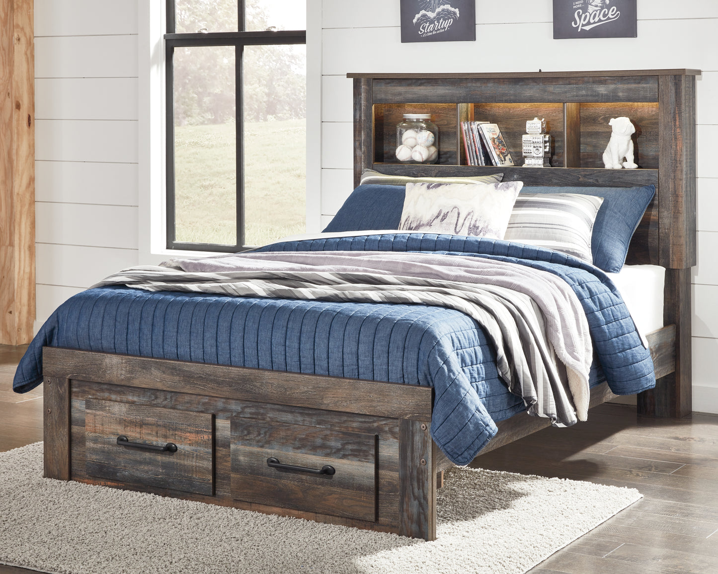 The Furniture Outlets - Ashley Furniture - Drystan Bedroom - Full Bookcase Bed with 2 Storage Drawers / Multi - B211B21