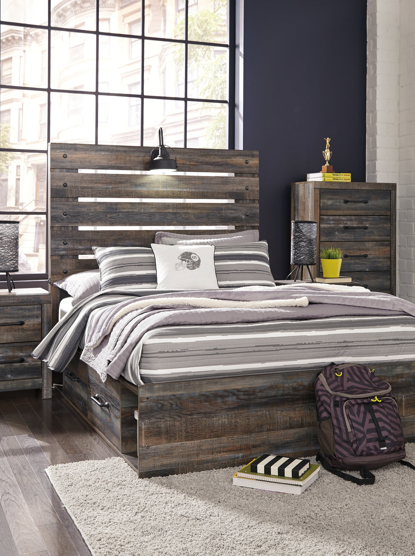 The Furniture Outlets - Ashley Furniture - Drystan Bedroom - Full Panel Bed with 4 Storage Drawers / Multi - B211B12