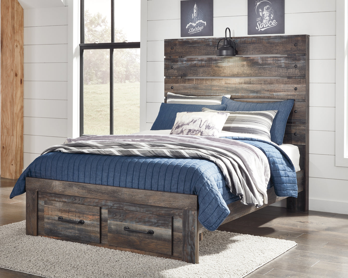 The Furniture Outlets - Ashley Furniture - Drystan Bedroom - Full Panel Bed with 2 Storage Drawers / Multi - B211B47