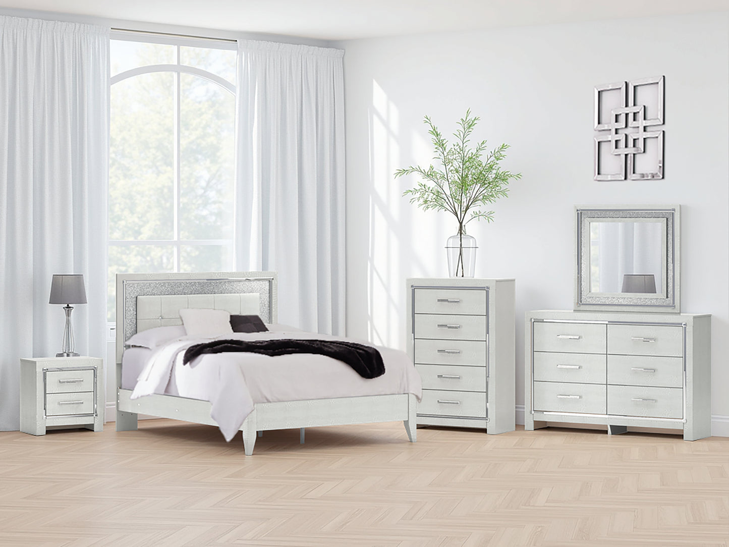 The Furniture Outlets - Ashley Furniture - Zyniden Bedroom - Queen Upholstered Panel Bed / Silver - B2114B2