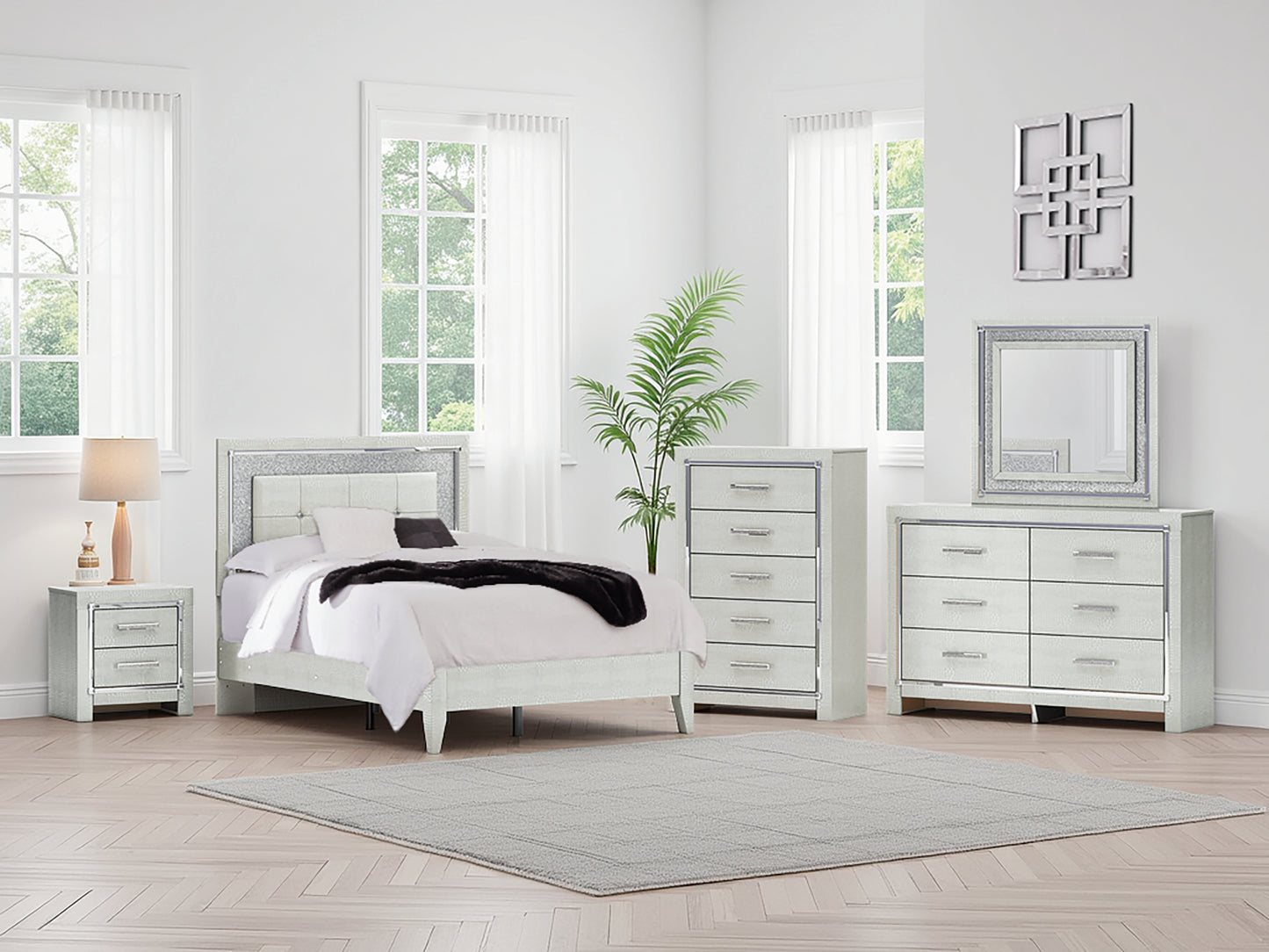 The Furniture Outlets - Ashley Furniture - Zyniden Bedroom - Full Upholstered Panel Bed / Silver - B2114B4