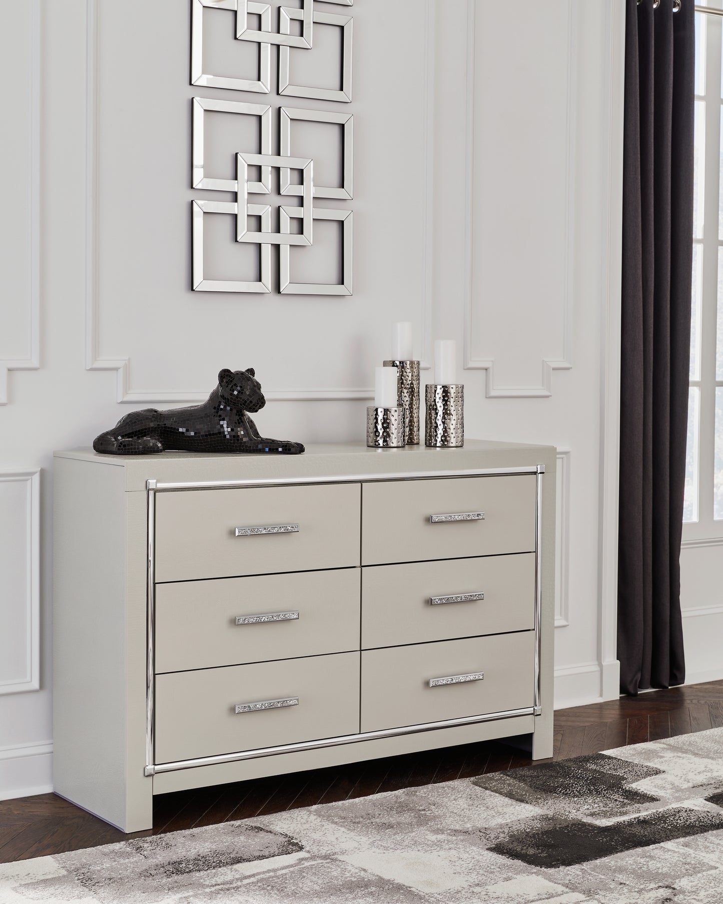 The Furniture Outlets - Ashley Furniture - Zyniden Bedroom - Six Drawer Dresser / Silver - B2114-31