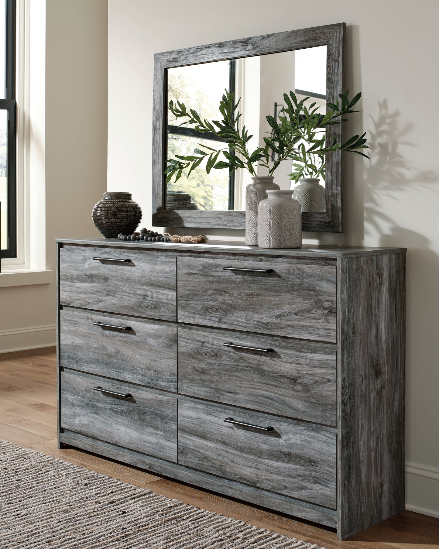 The Furniture Outlets - Ashley Furniture - Baystorm Bedroom - Dresser and Mirror / Gray - B221B30