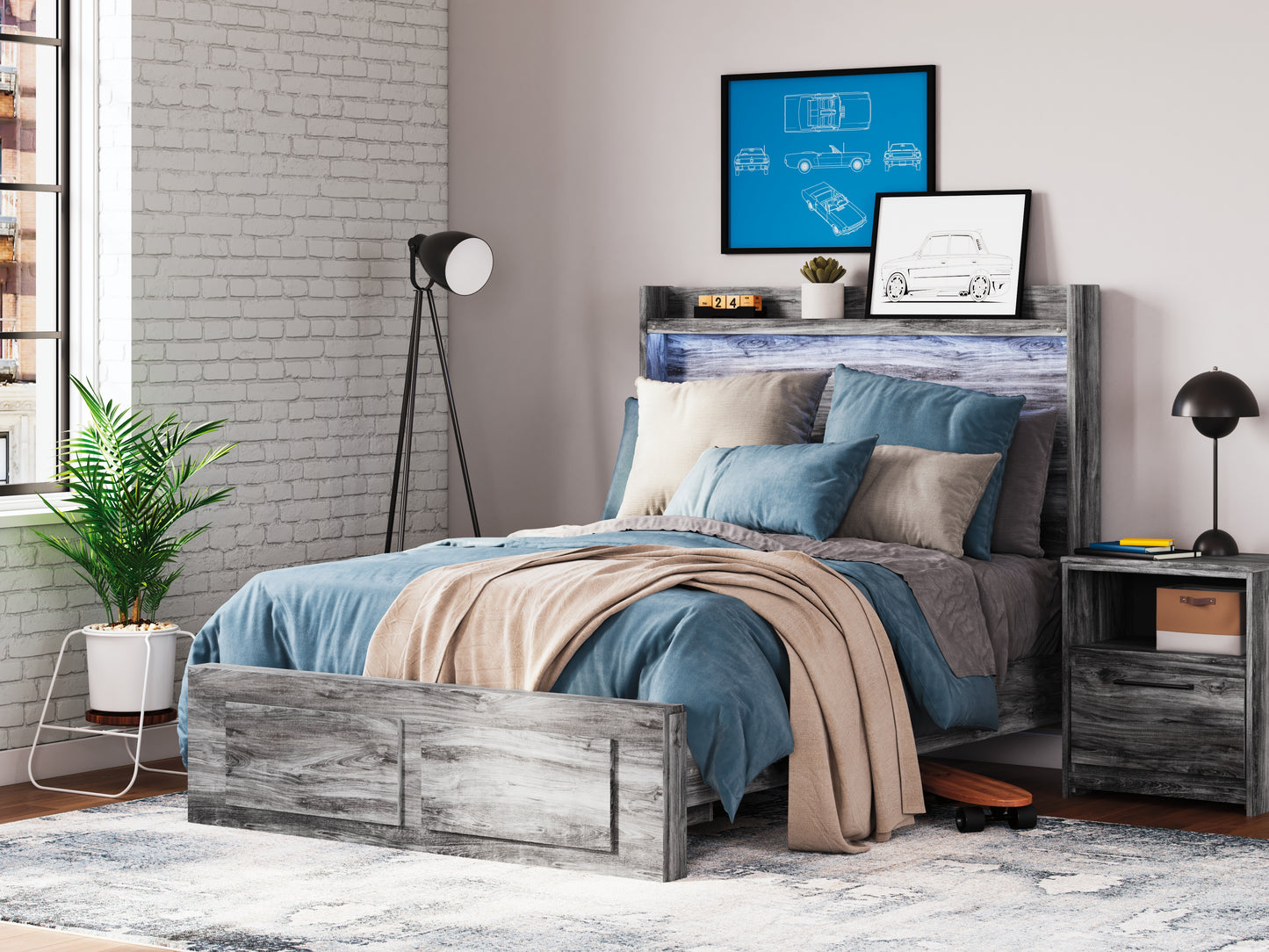 The Furniture Outlets - Ashley Furniture - Baystorm Bedroom - Full Panel Bed with 2 Storage Drawers / Gray - B221B34