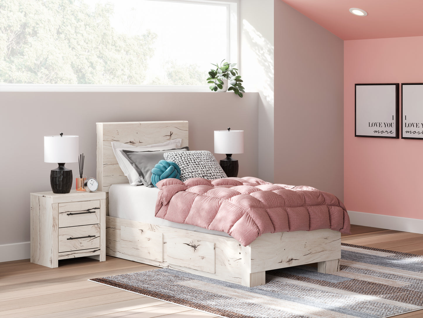 The Furniture Outlets - Ashley Furniture - Lawroy Bedroom - Twin Panel Bed with Storage / Light Natural - B2310B23