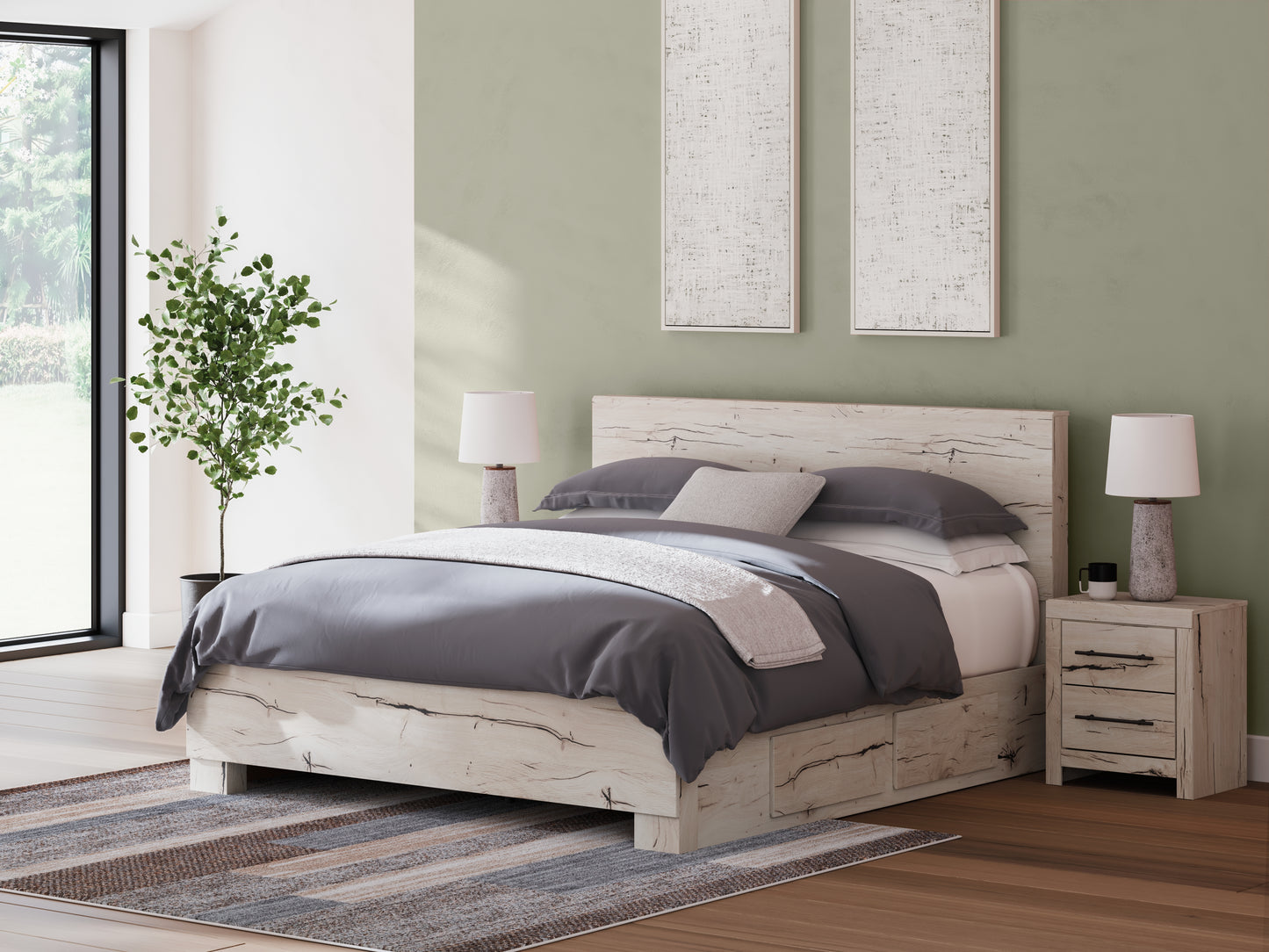 The Furniture Outlets - Ashley Furniture - Lawroy Bedroom - King Panel Bed with Storage / Light Natural - B2310B13