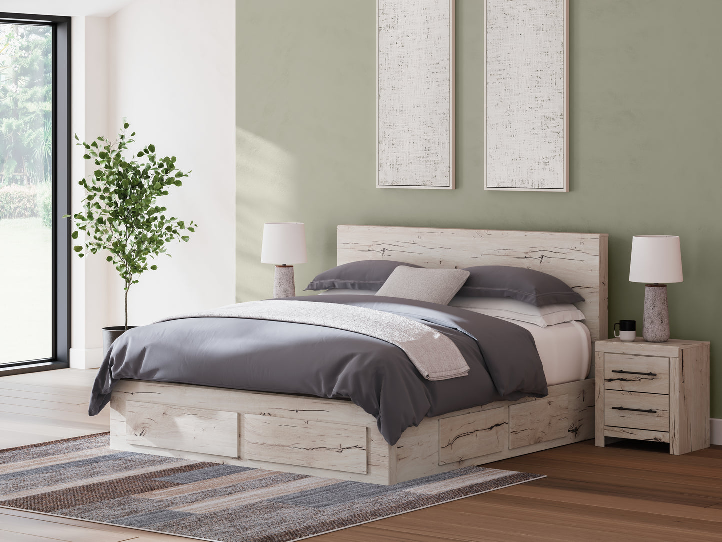 The Furniture Outlets - Ashley Furniture - Lawroy Bedroom - King Panel Storage Bed / Light Natural - B2310B14