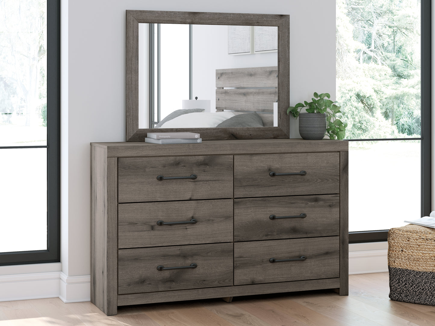 The Furniture Outlets - Ashley Furniture - Graystorm Bedroom - Dresser and Mirror / Brown Gray - PCB2405B1