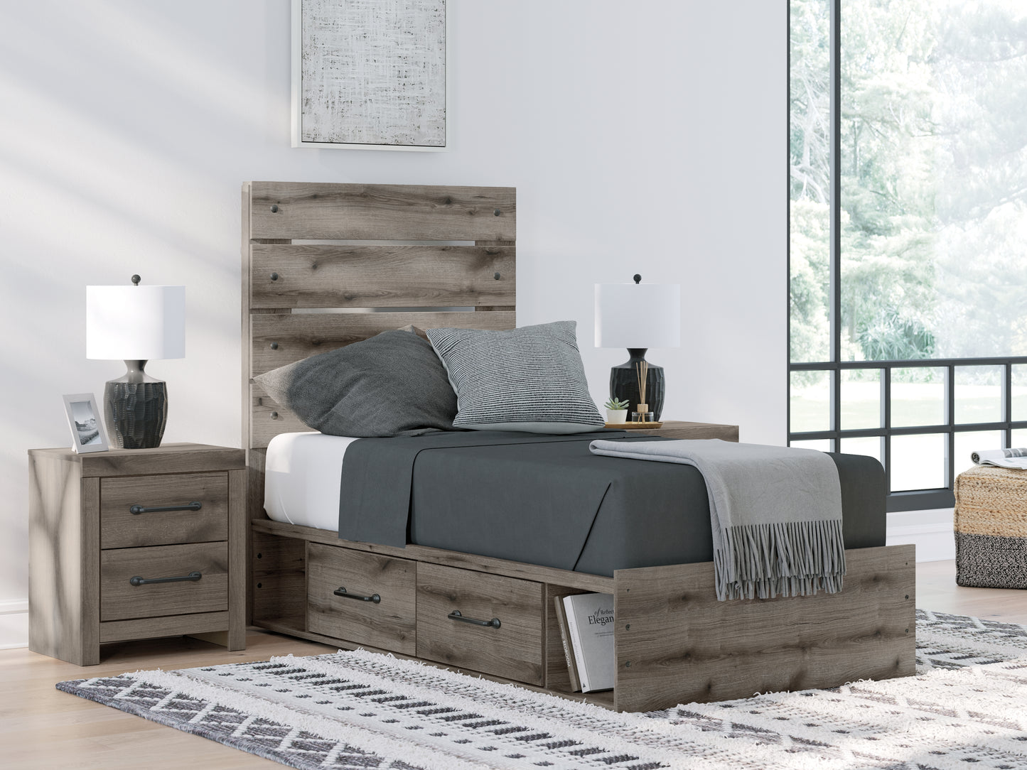 The Furniture Outlets - Ashley Furniture - Graystorm Bedroom - Twin Panel Storage Bed / Brown Gray - PCB2405B18
