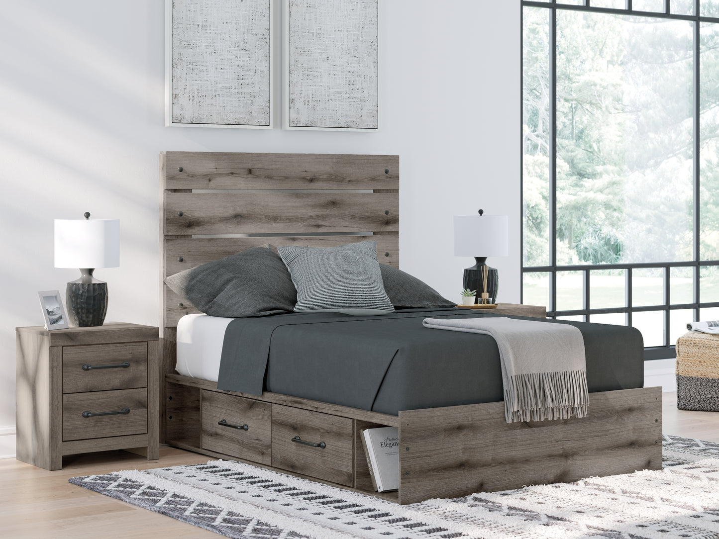 The Furniture Outlets - Ashley Furniture - Graystorm Bedroom - Full Panel Storage Bed / Brown Gray - PCB2405B16