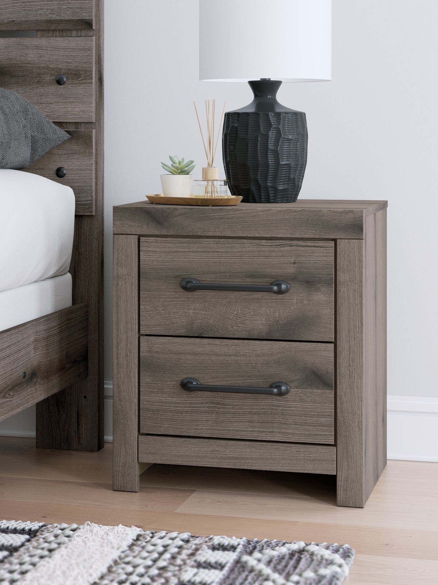 The Furniture Outlets - Ashley Furniture - Graystorm Bedroom - Two Drawer Night Stand / Brown Gray - PCB2405-92