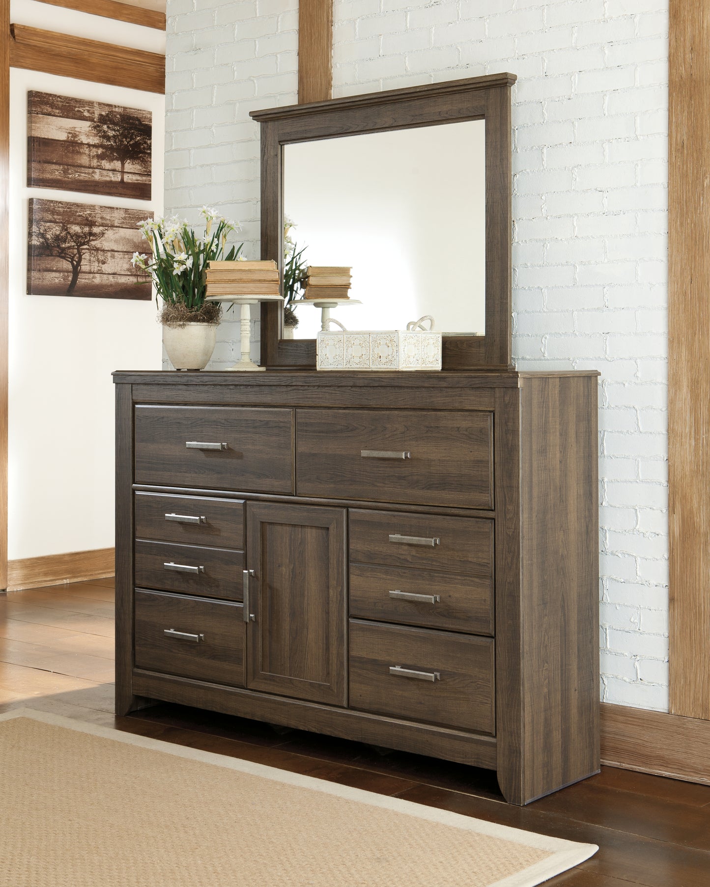The Furniture Outlets - Ashley Furniture - Juararo Bedroom - Dresser and Mirror / Dark Brown - B251B1
