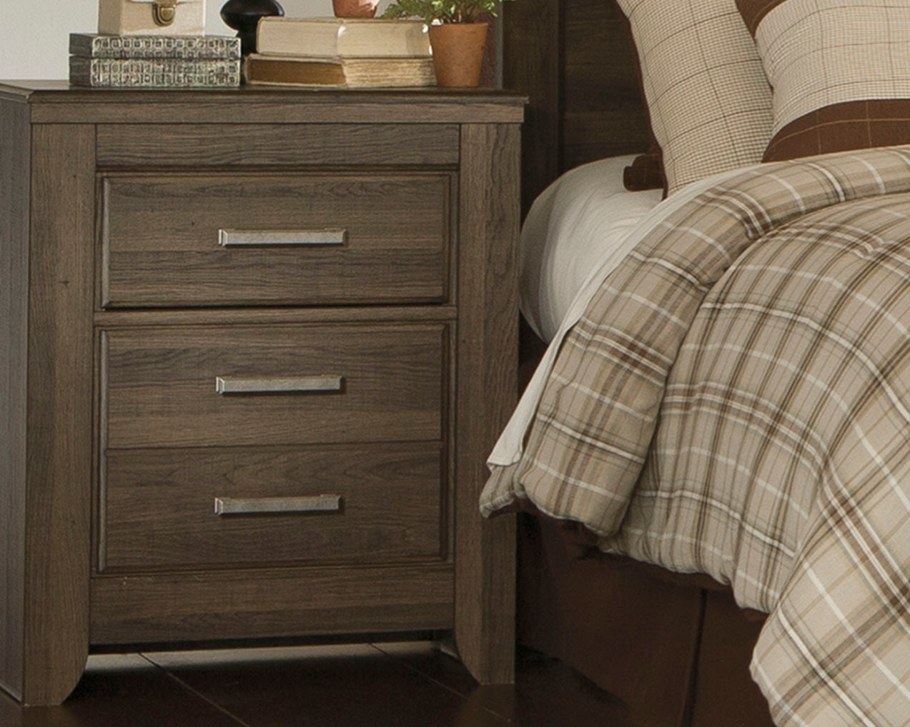 The Furniture Outlets - Ashley Furniture - Juararo Bedroom - Two Drawer Night Stand / Dark Brown - B251-92