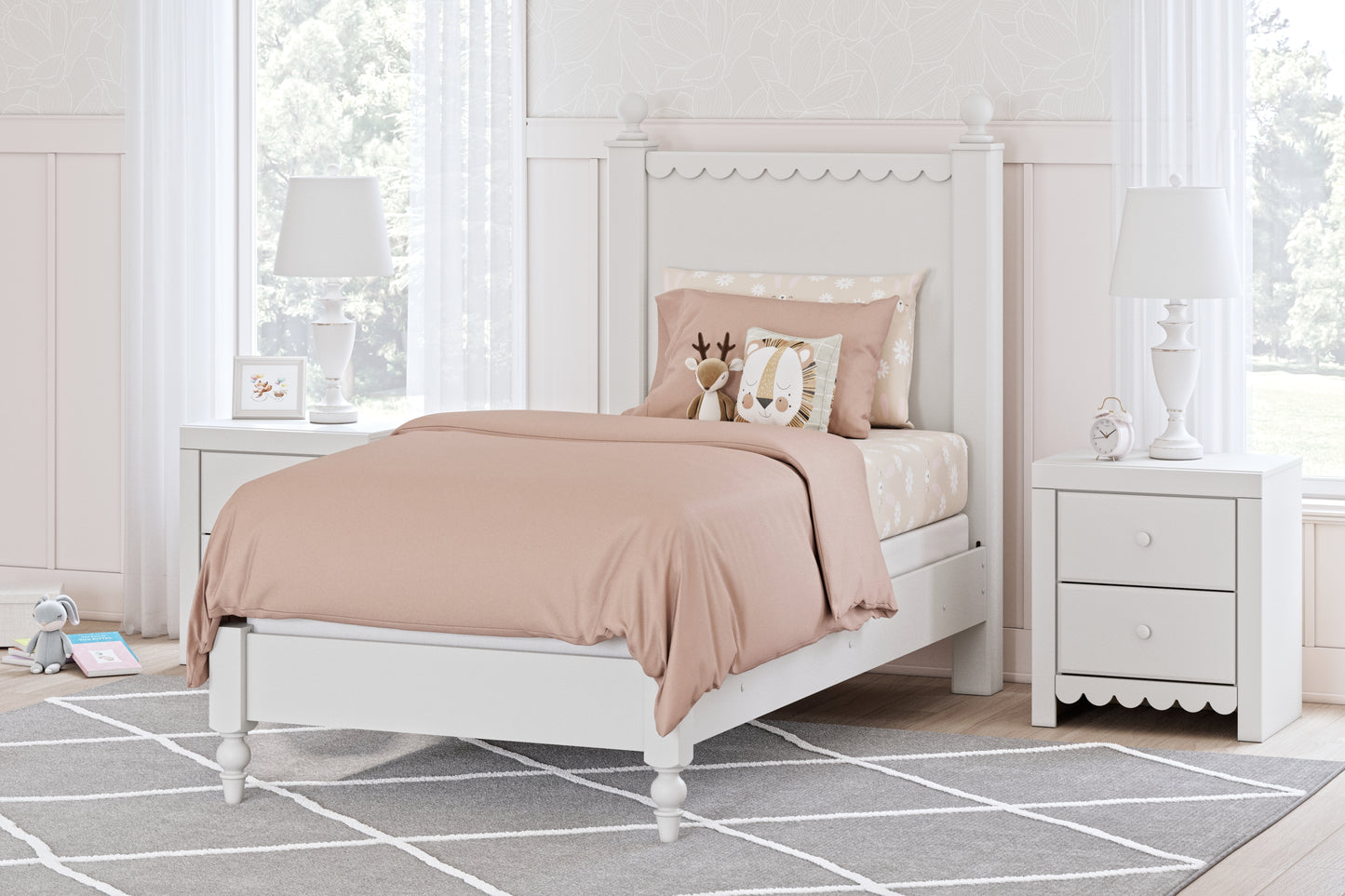 The Furniture Outlets - Ashley Furniture - Mollviney Bedroom - Twin Panel Bed / White - B2540B2