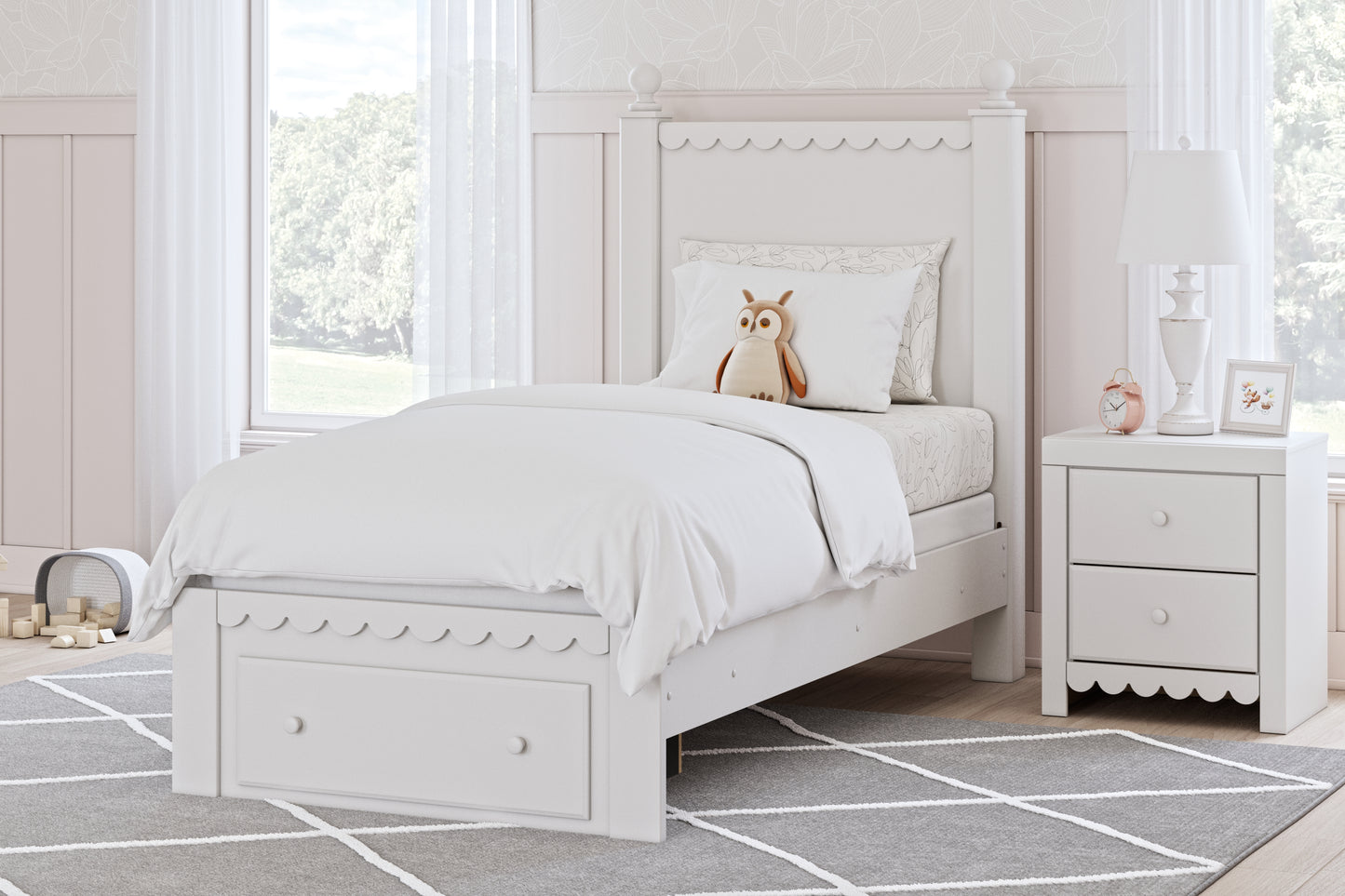The Furniture Outlets - Ashley Furniture - Mollviney Bedroom - Twin Panel Storage Bed / White - B2540B6
