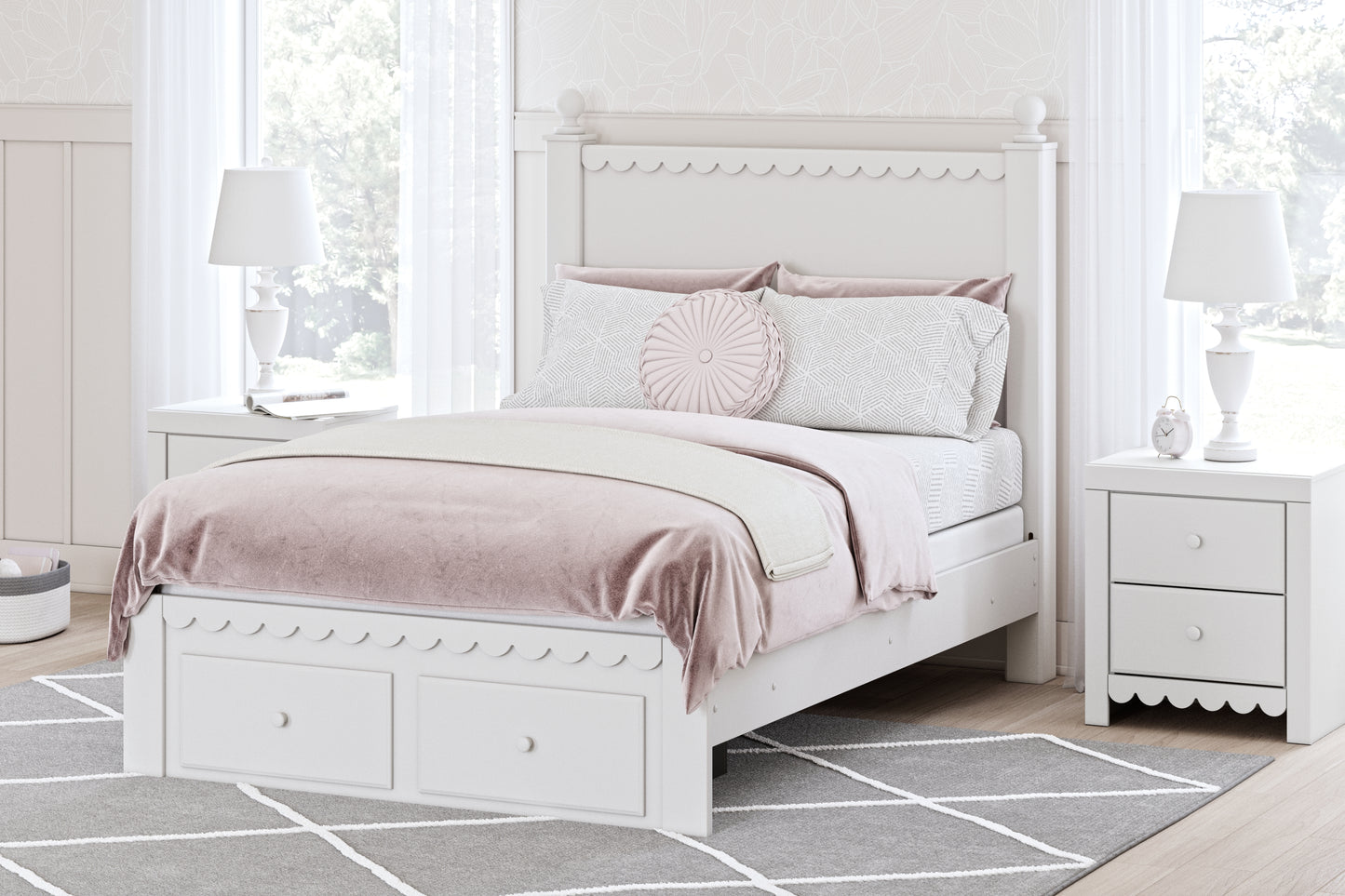 The Furniture Outlets - Ashley Furniture - Mollviney Bedroom - Full Panel Storage Bed / White - B2540B7