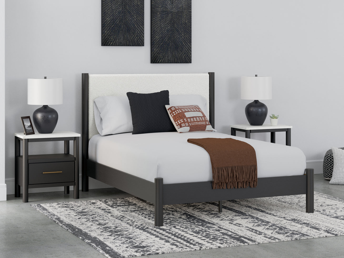 The Furniture Outlets - Ashley Furniture - Cadmori Bedroom - Queen Upholstered Panel Bed / Black/White - B2616B2