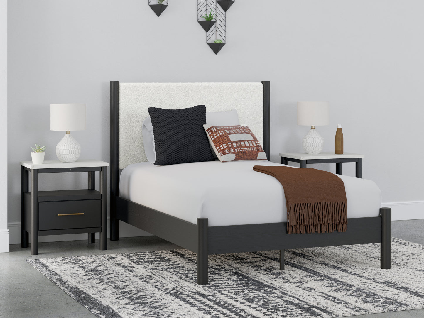 The Furniture Outlets - Ashley Furniture - Cadmori Bedroom - Full Upholstered Panel Bed / Black/White - B2616B3