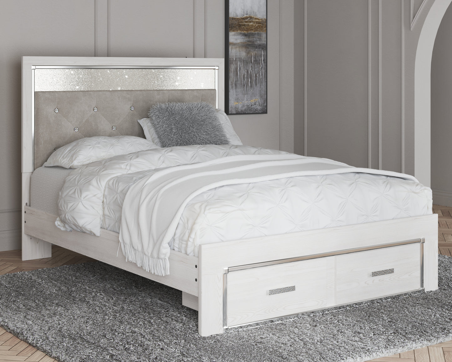 The Furniture Outlets - Ashley Furniture - Altyra Bedroom - Queen Upholstered Storage Bed / White - B2640B17