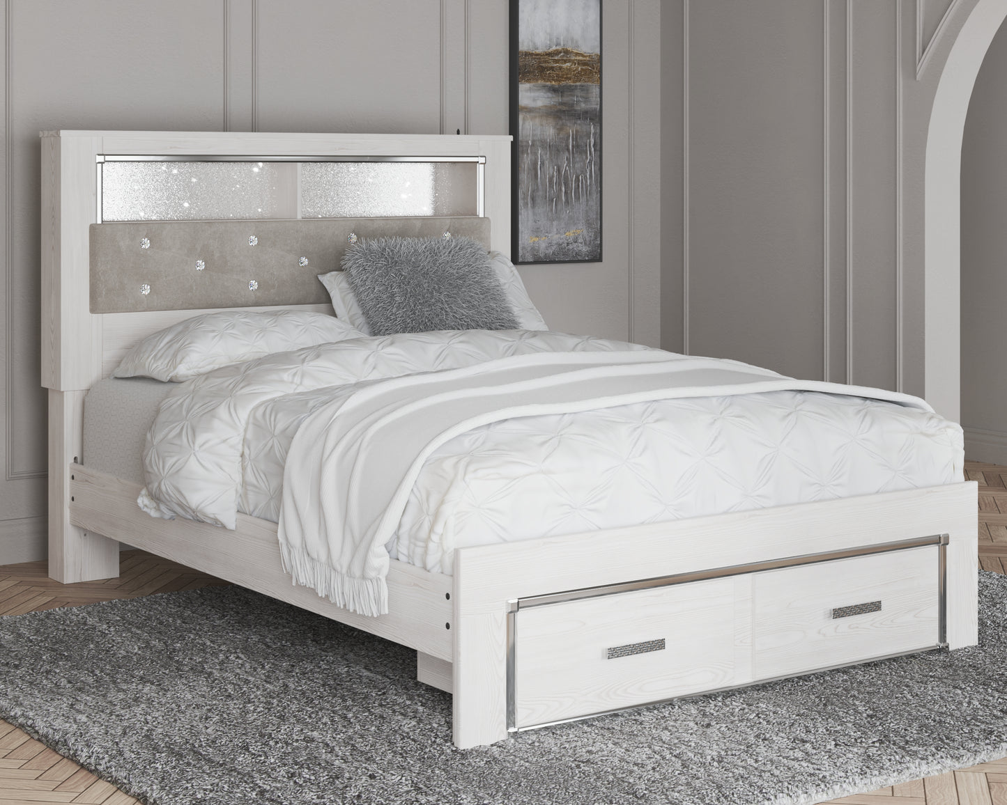 The Furniture Outlets - Ashley Furniture - Altyra Bedroom - Queen Upholstered Bookcase Bed with Storage / White - B2640B19