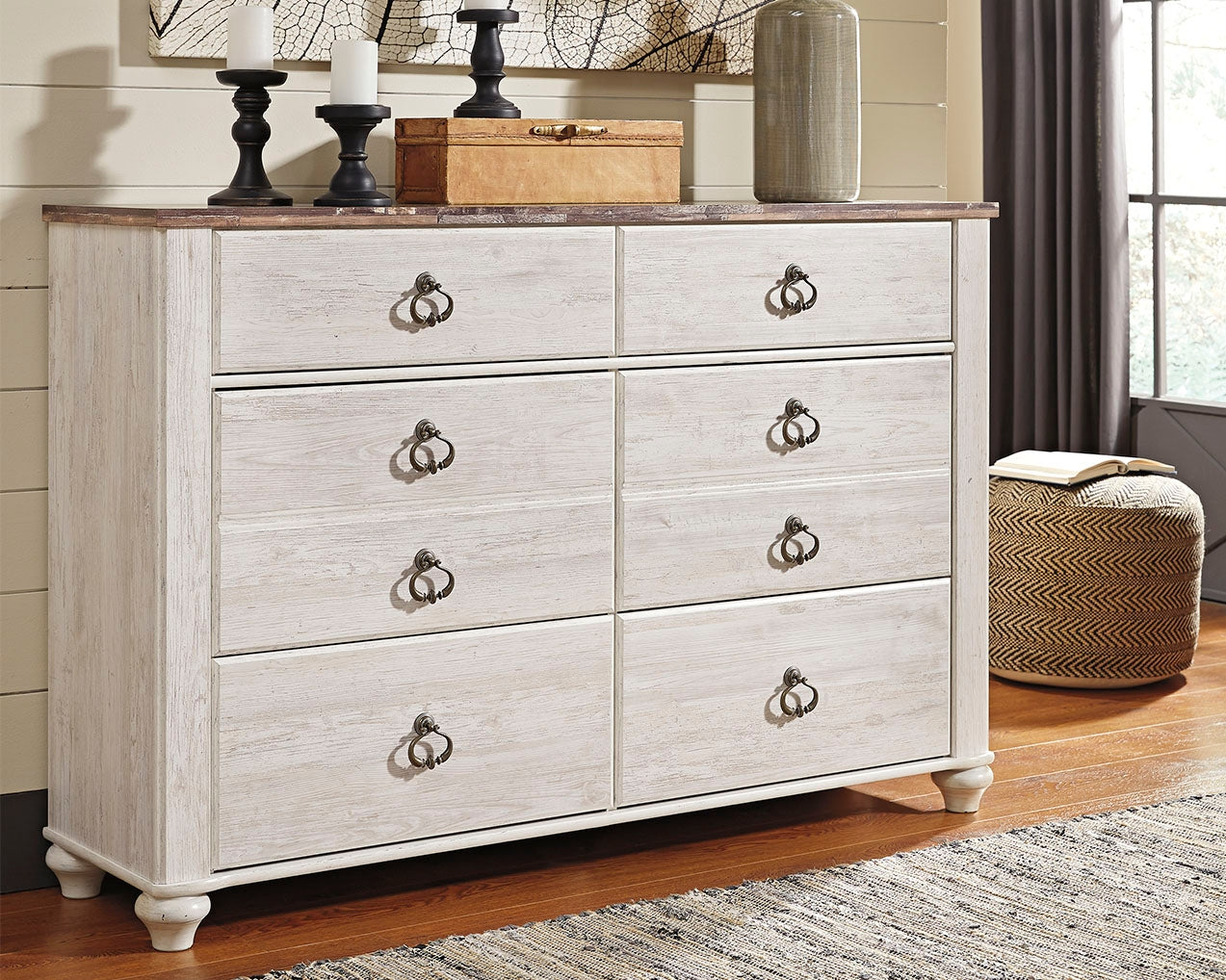 The Furniture Outlets - Ashley Furniture - Willowton Bedroom - Six Drawer Dresser / Whitewash - B267-31