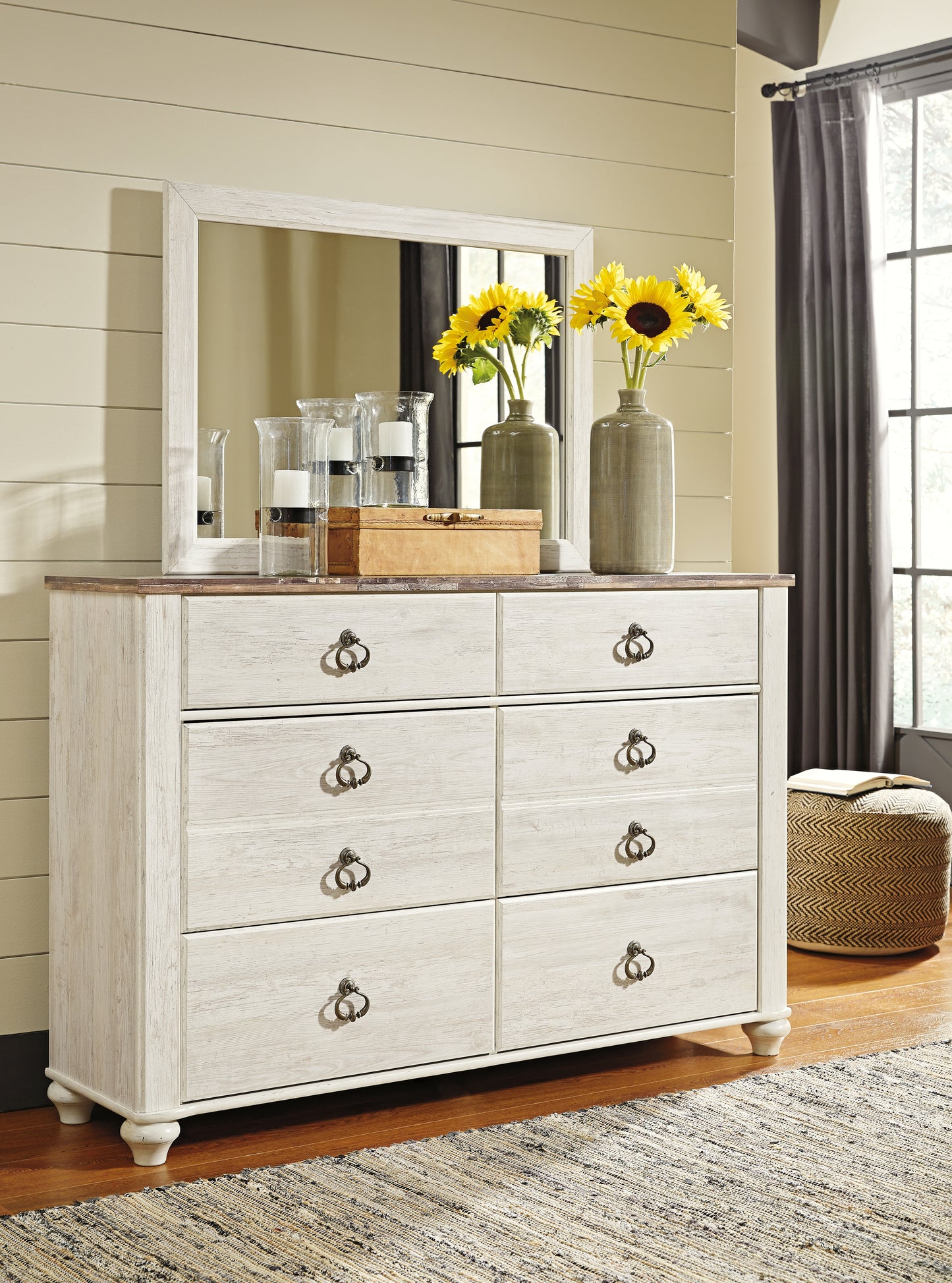 The Furniture Outlets - Ashley Furniture - Willowton Bedroom - Dresser and Mirror / Whitewash - B267B1