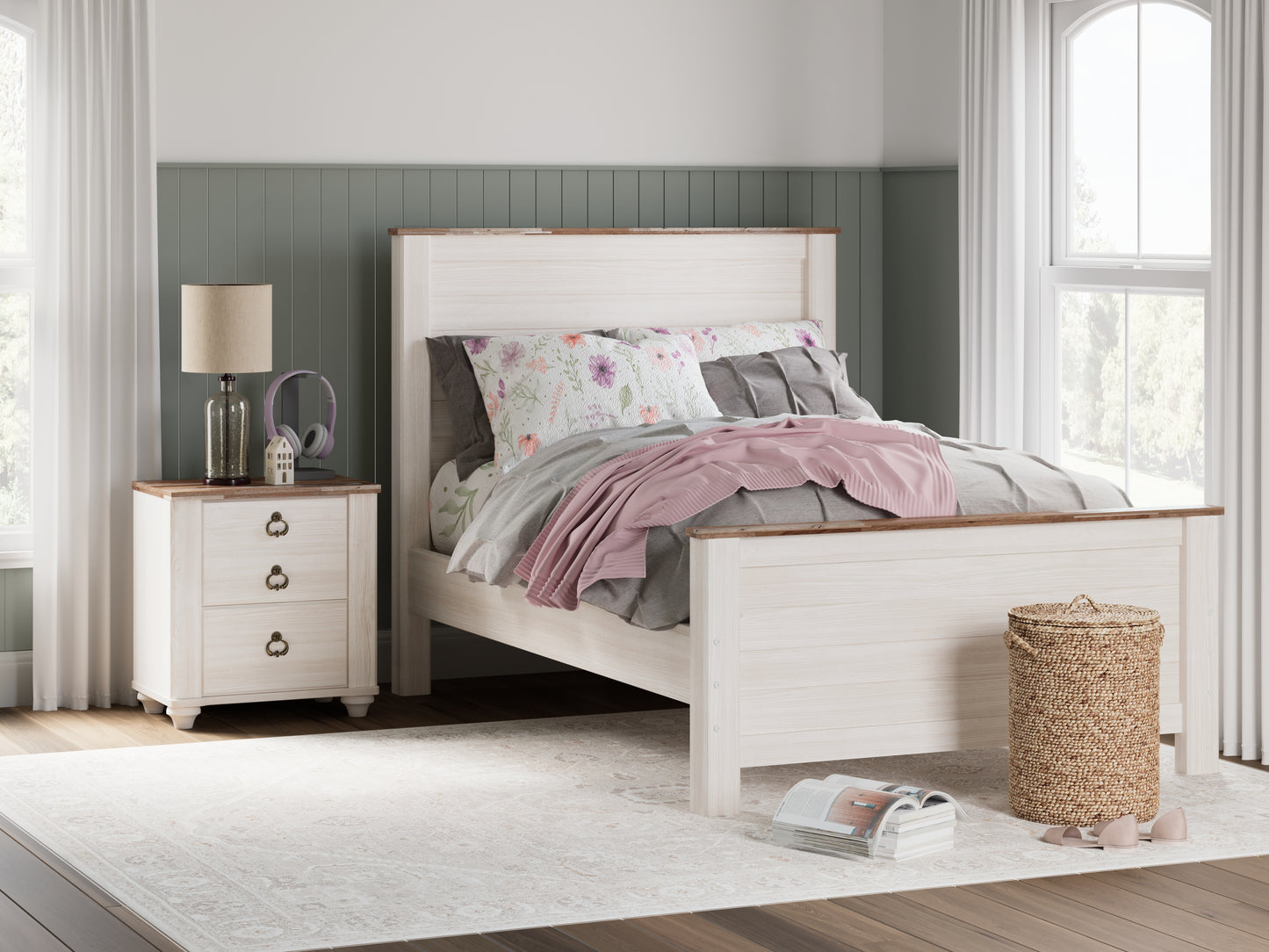 The Furniture Outlets - Ashley Furniture - Willowton Bedroom - Full Panel Bed / Whitewash - B267B17