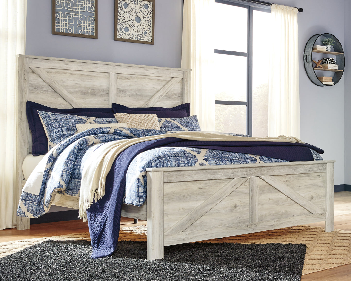 The Furniture Outlets - Ashley Furniture - Bellaby Bedroom - King Crossbuck Panel Bed / Whitewash - B331B10