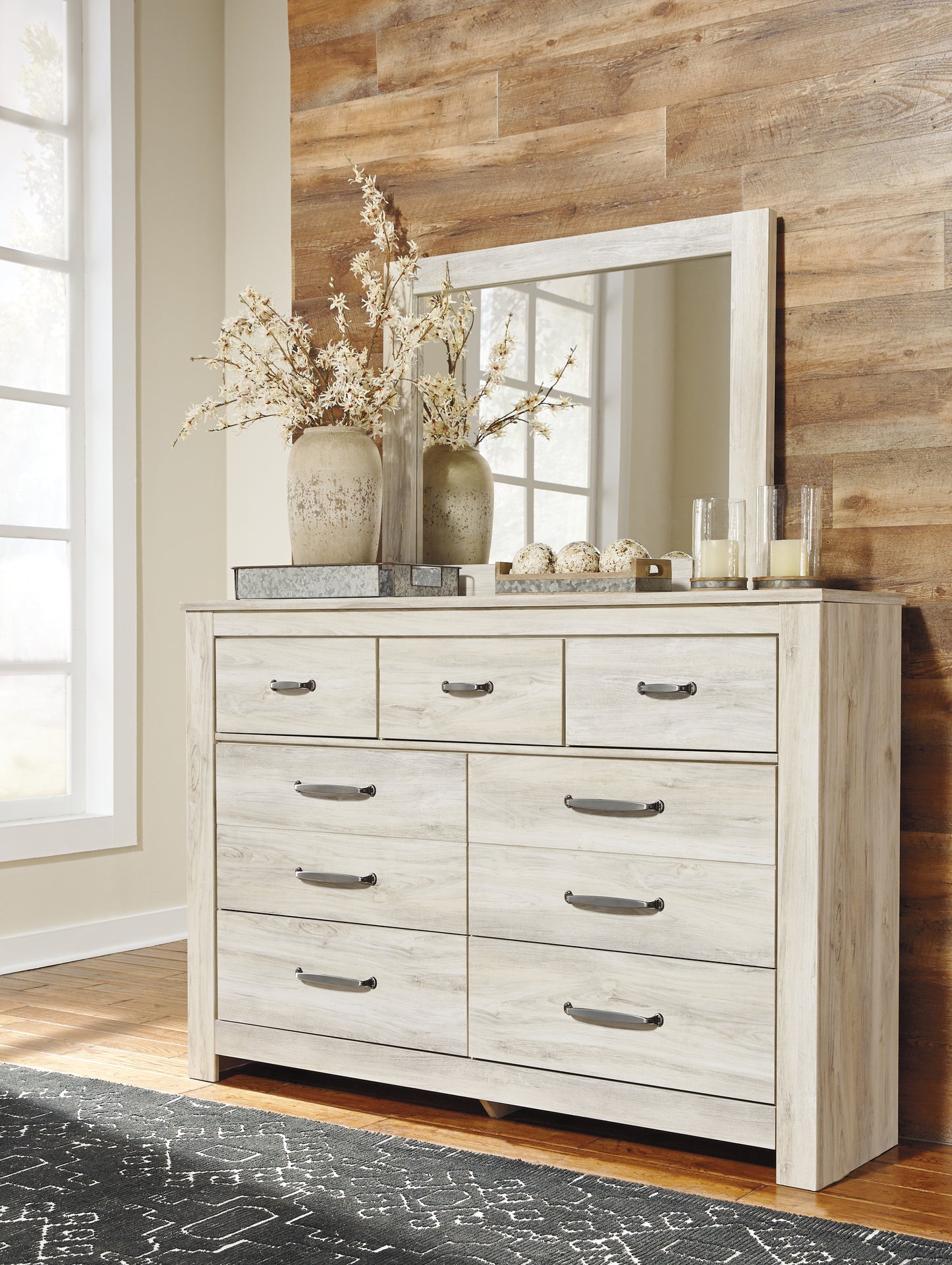 The Furniture Outlets - Ashley Furniture - Bellaby Bedroom - Dresser and Mirror / Whitewash - B331B1