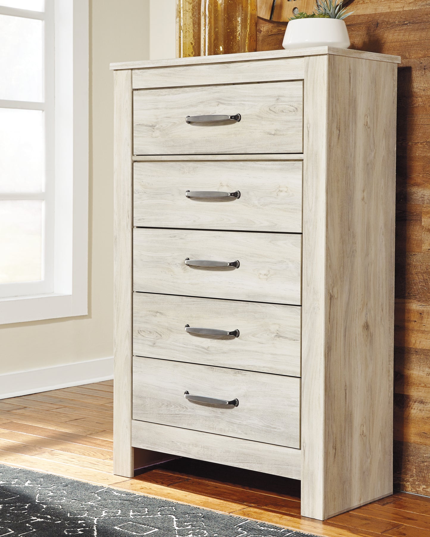 The Furniture Outlets - Ashley Furniture - Bellaby Bedroom - Five Drawer Chest / Whitewash - B331-46