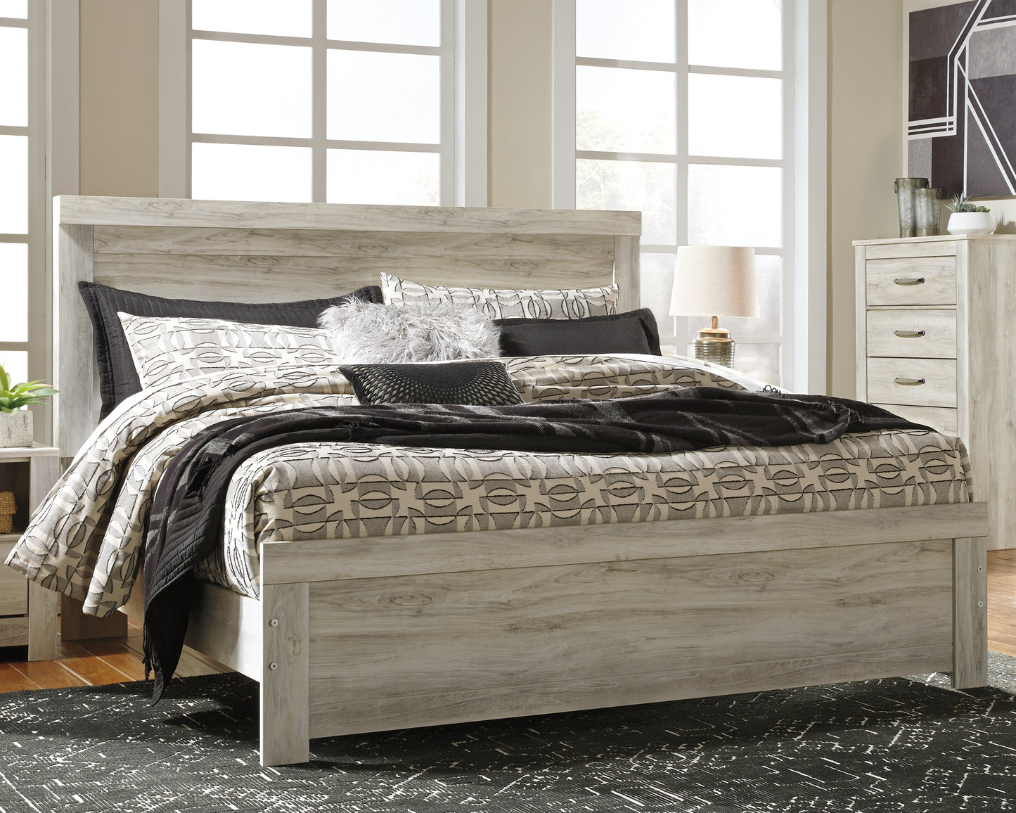 The Furniture Outlets - Ashley Furniture - Bellaby Bedroom - King Panel Bed / Whitewash - B331B8