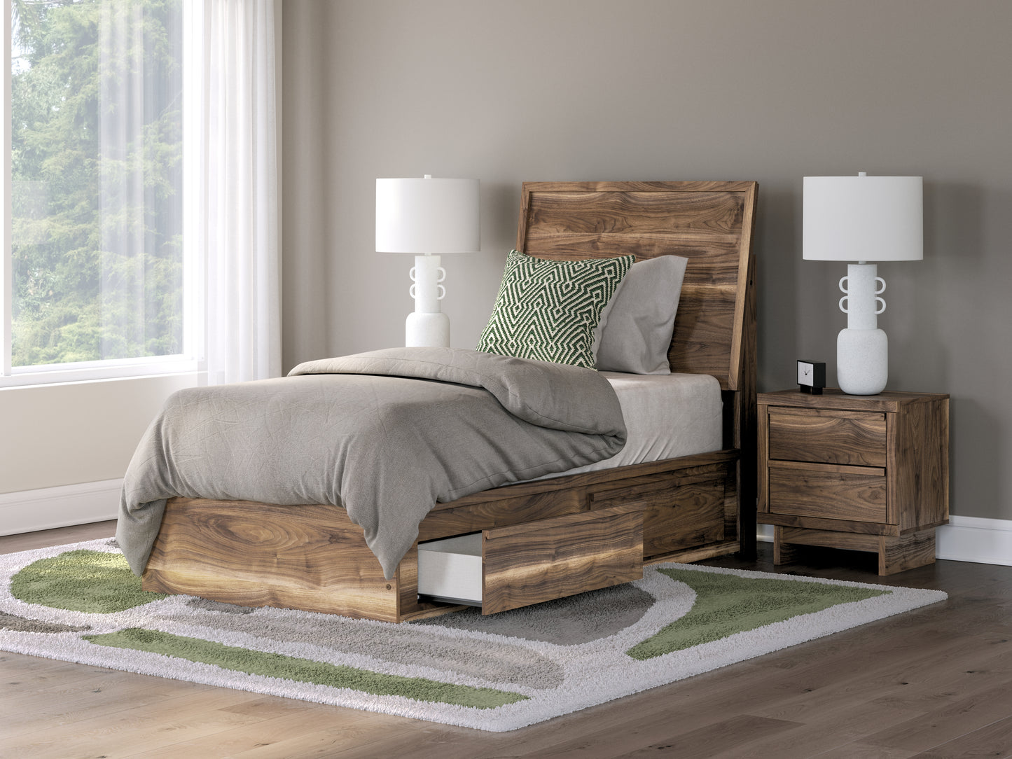 The Furniture Outlets - Ashley Furniture - Chirason Bedroom - Twin Panel Bed with Storage / Brown - PCB3367B27