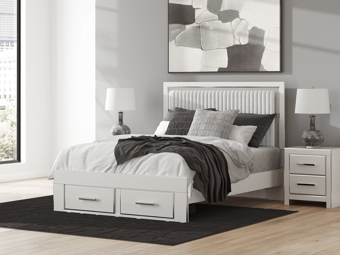 The Furniture Outlets - Ashley Furniture - Zuraleus Bedroom - Queen Upholstered Panel Storage Bed / White - PCB3381B4