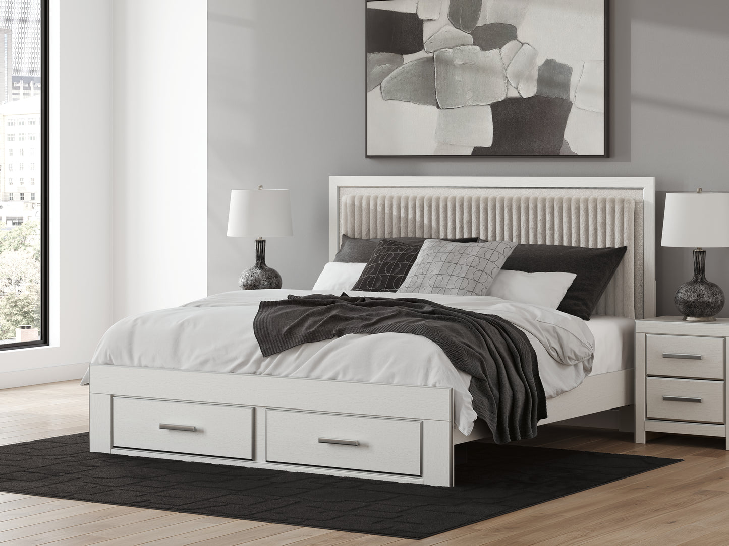 The Furniture Outlets - Ashley Furniture - Zuraleus Bedroom - King Upholstered Panel Storage Bed / White - PCB3381B9