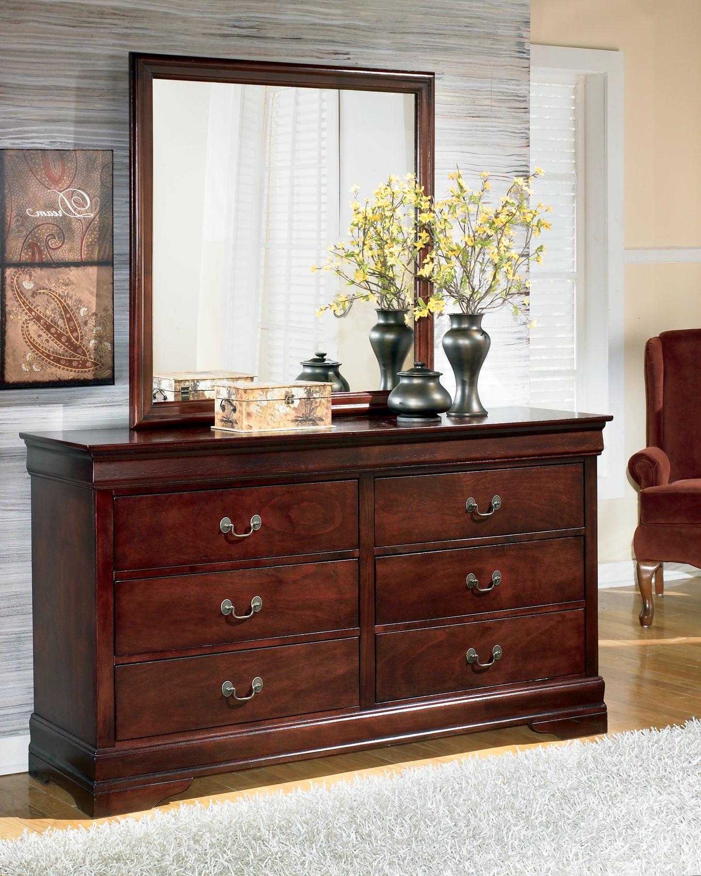 The Furniture Outlets - Ashley Furniture - Alisdair Bedroom - Dresser and Mirror / Reddish Brown - B376B1