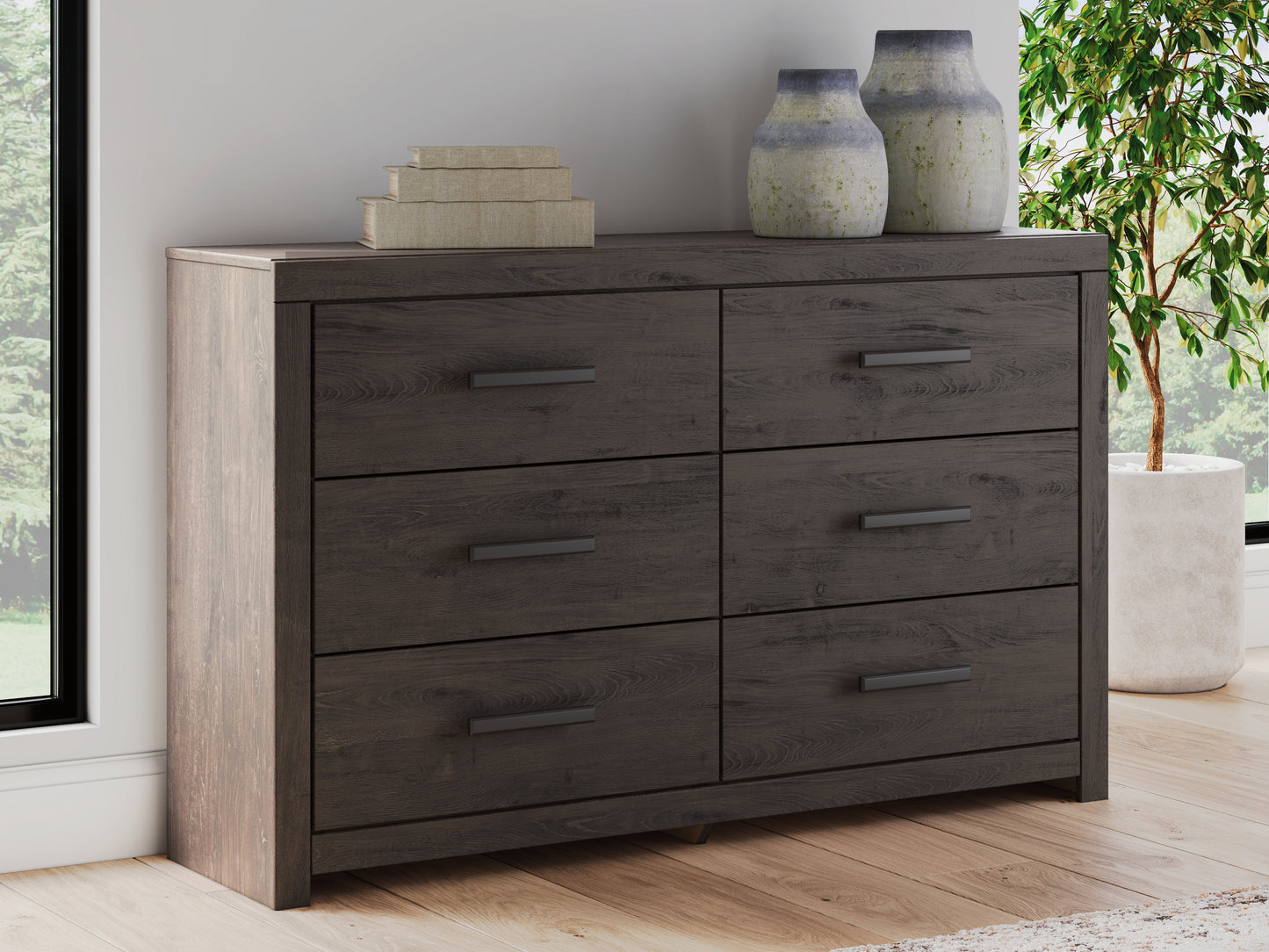 The Furniture Outlets - Ashley Furniture - Prendonea Bedroom - Six Drawer Dresser / Charcoal - B3789-31