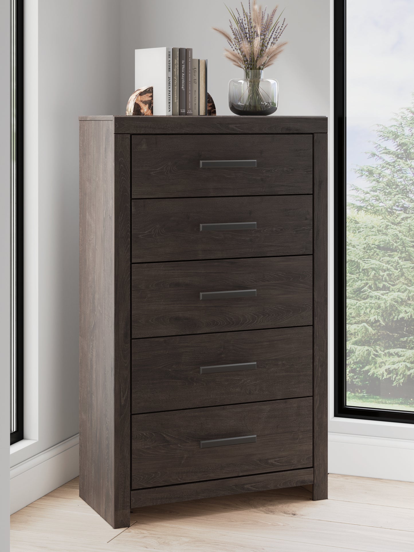 The Furniture Outlets - Ashley Furniture - Prendonea Bedroom - Five Drawer Chest / Charcoal - B3789-46