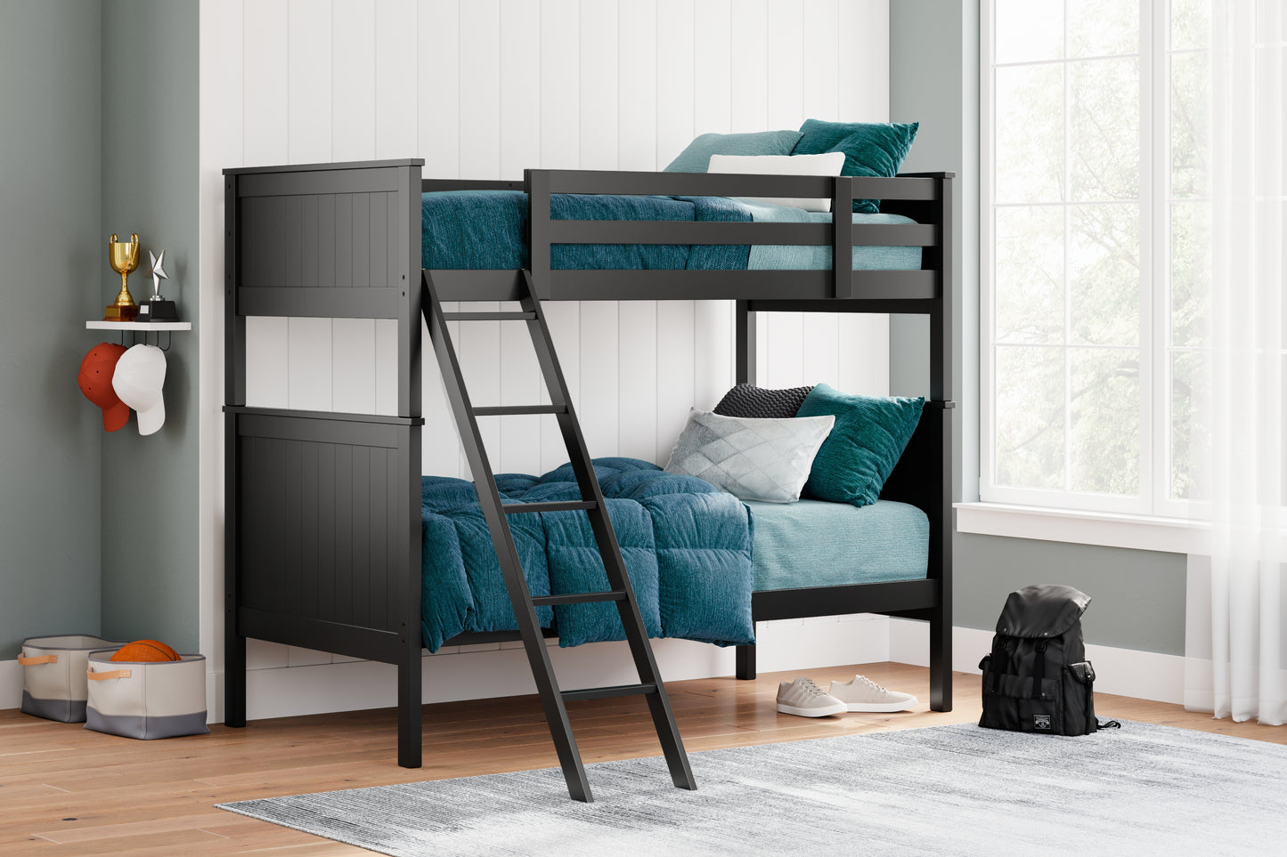 The Furniture Outlets - Ashley Furniture - Nextonfort Bedroom - Twin over Twin Bunk Bed / Black - B396B7