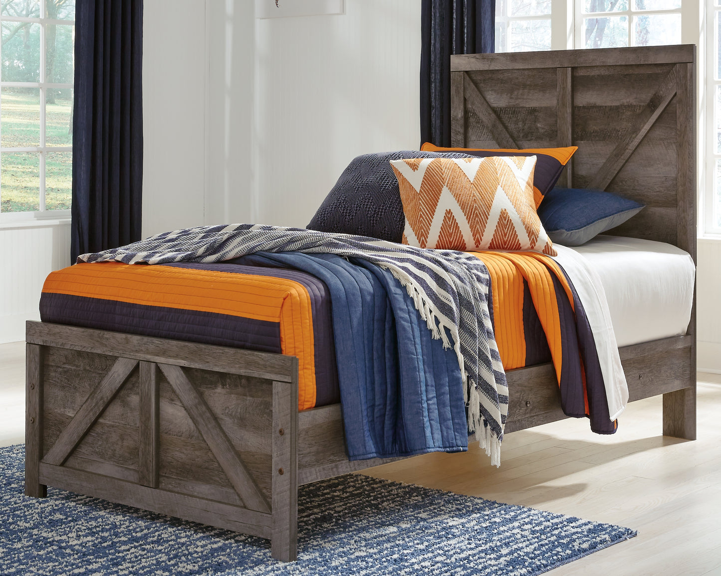 The Furniture Outlets - Ashley Furniture - Wynnlow Bedroom - Twin Crossbuck Panel Bed / Gray - B440B16