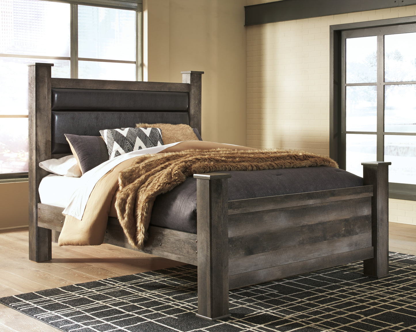 The Furniture Outlets - Ashley Furniture - Wynnlow Bedroom - Queen Upholstered Poster Bed / Gray - B440B7