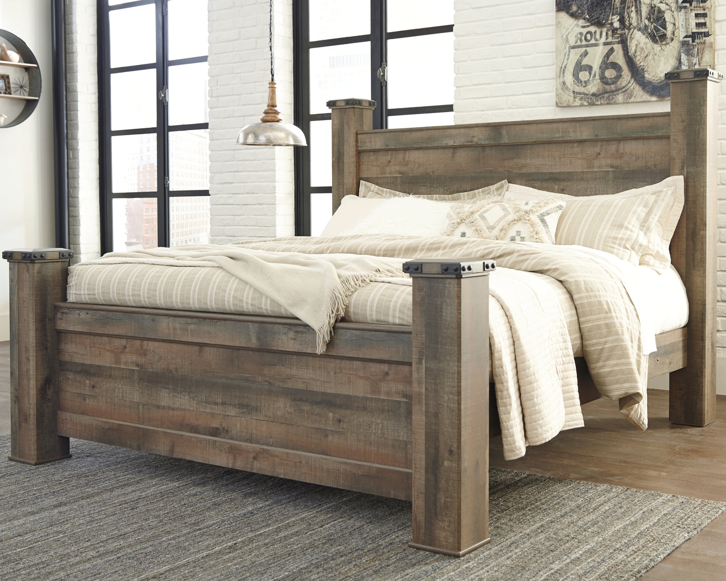 The Furniture Outlets - Ashley Furniture - Trinell Bedroom - King Poster Bed / Brown - B446B45