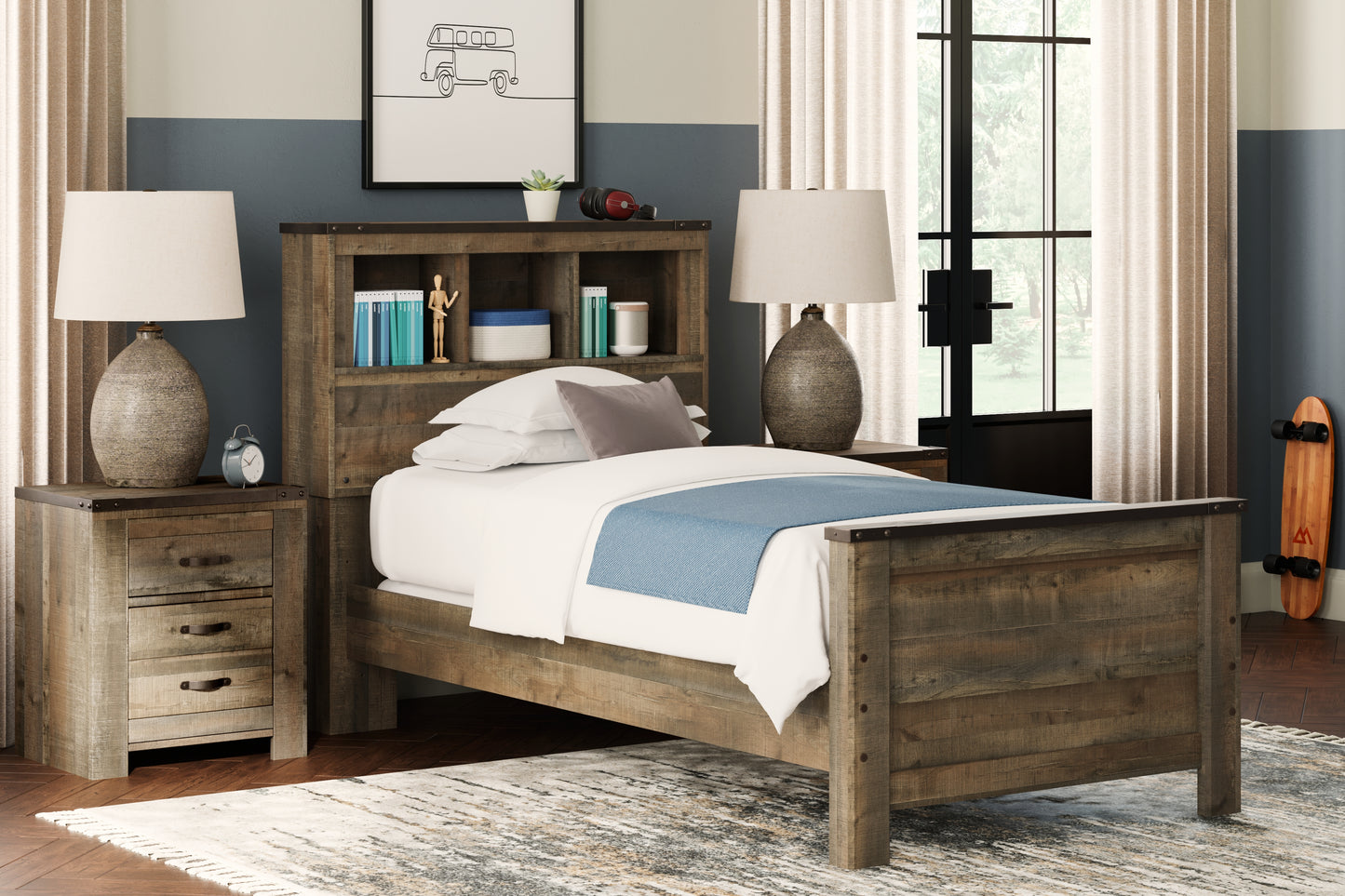 The Furniture Outlets - Ashley Furniture - Trinell Bedroom - Twin Bookcase Bed / Brown - B446B21